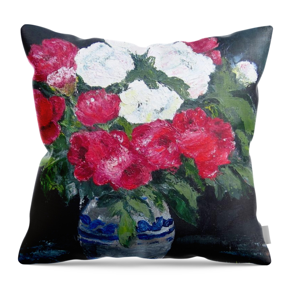 Acrylic Knife Painting Throw Pillow featuring the painting Vase of peonies by Paula Pagliughi