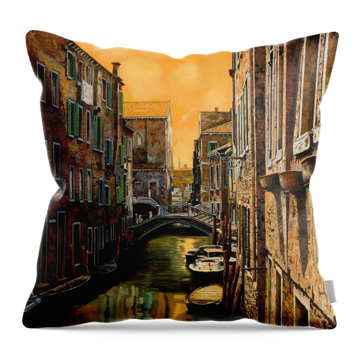 Venice Throw Pillow featuring the painting Venezia Al Tramonto by Guido Borelli