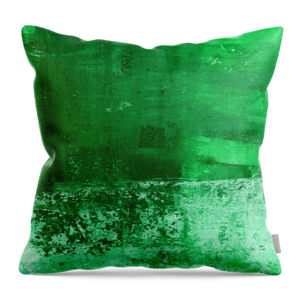 Green Abstract Throw Pillow featuring the painting Verde- Contemporary Abstract Art by Linda Woods
