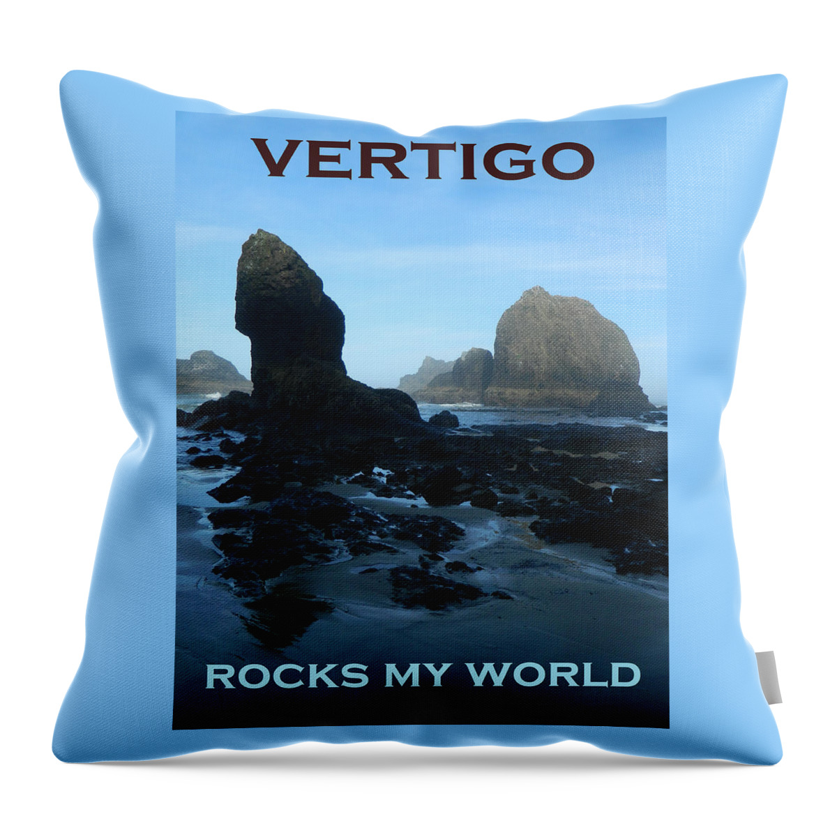 An Early Morning Low Tide Beach Scene With Large Rocks At Oceanside Beach Throw Pillow featuring the photograph Vertigo Rocks My World Two by Gallery Of Hope 