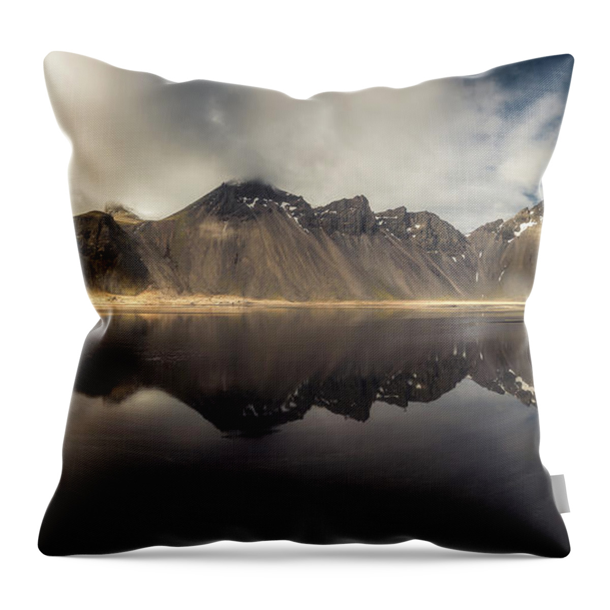 Vestrahorn Throw Pillow featuring the photograph Vestrahorn Panorama by Tor-Ivar Naess