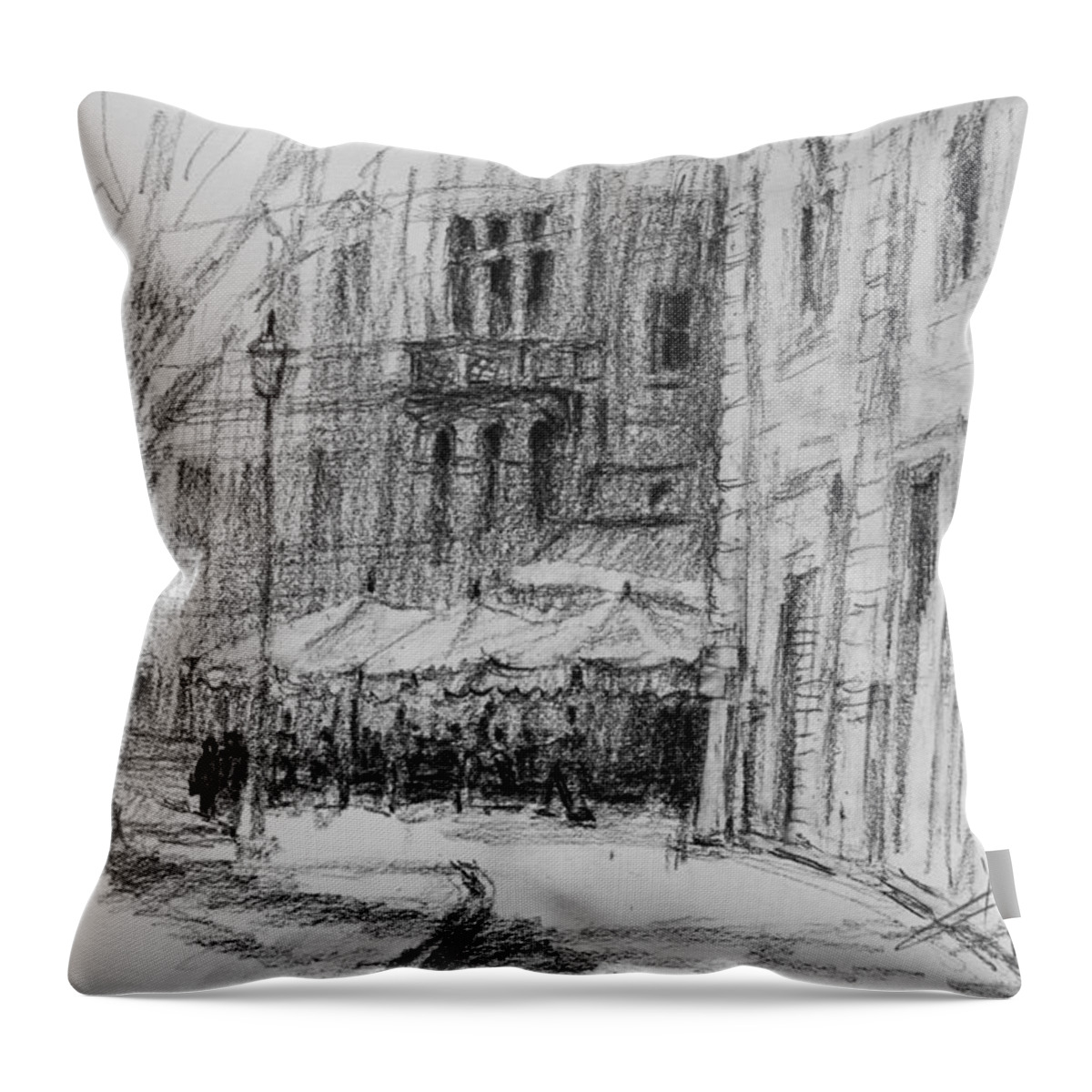 Via Veneto Throw Pillow featuring the painting Via Veneto, Rome by Ylli Haruni