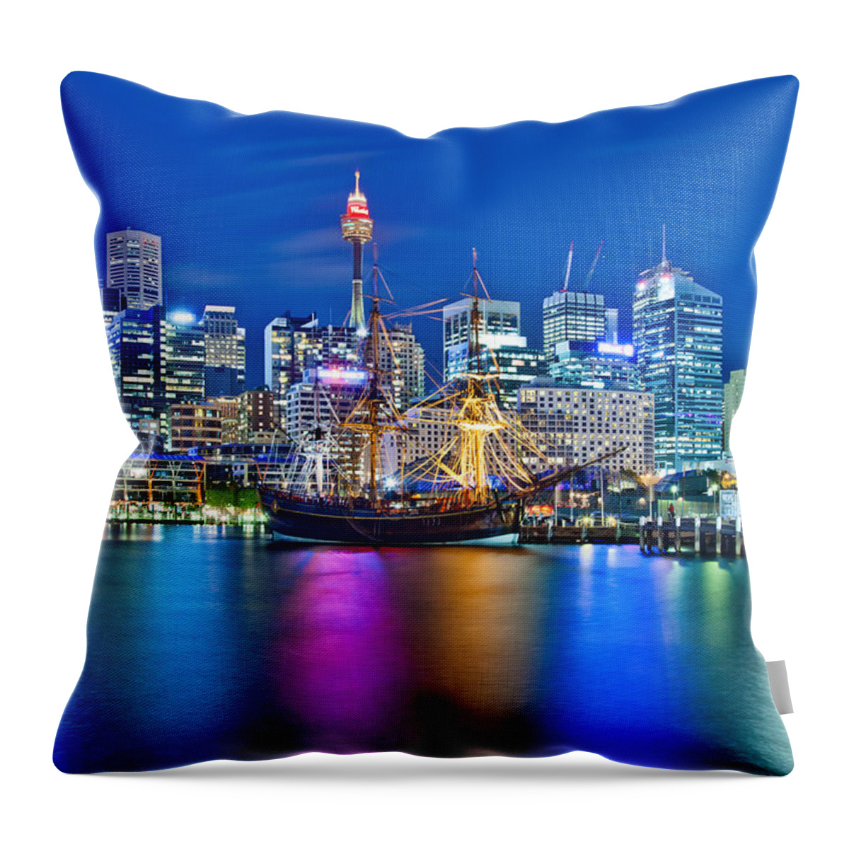 Sydney Throw Pillow featuring the photograph Vibrant Darling Harbour by Az Jackson