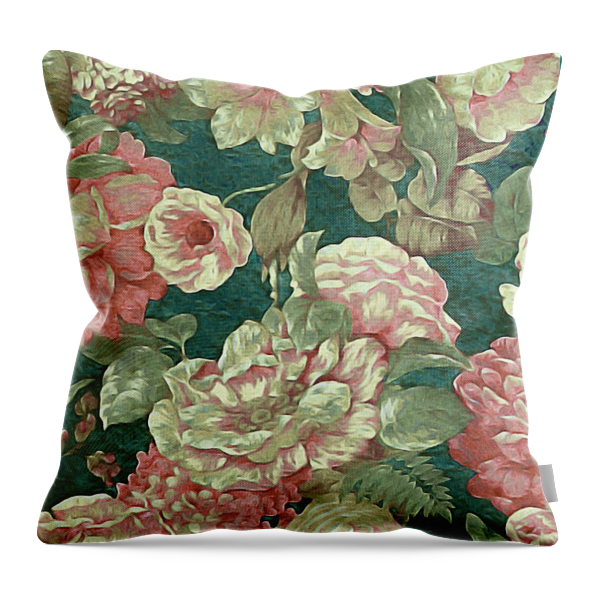 Vintage Floral Throw Pillow featuring the mixed media Victorian Garden by Susan Maxwell Schmidt