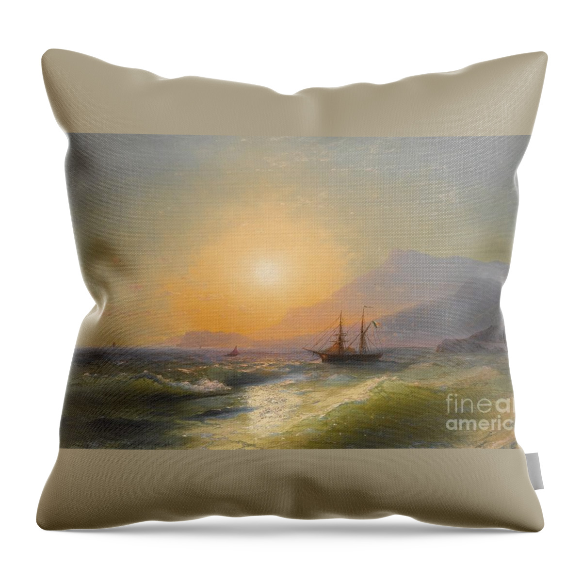 Ivan Konstantinovich Aivazovsky 1817-1900 View From Cap Martin With Monaco In The Distance. Sun Lighting Throw Pillow featuring the painting View From Cap Martin With Monaco In The Distance by MotionAge Designs