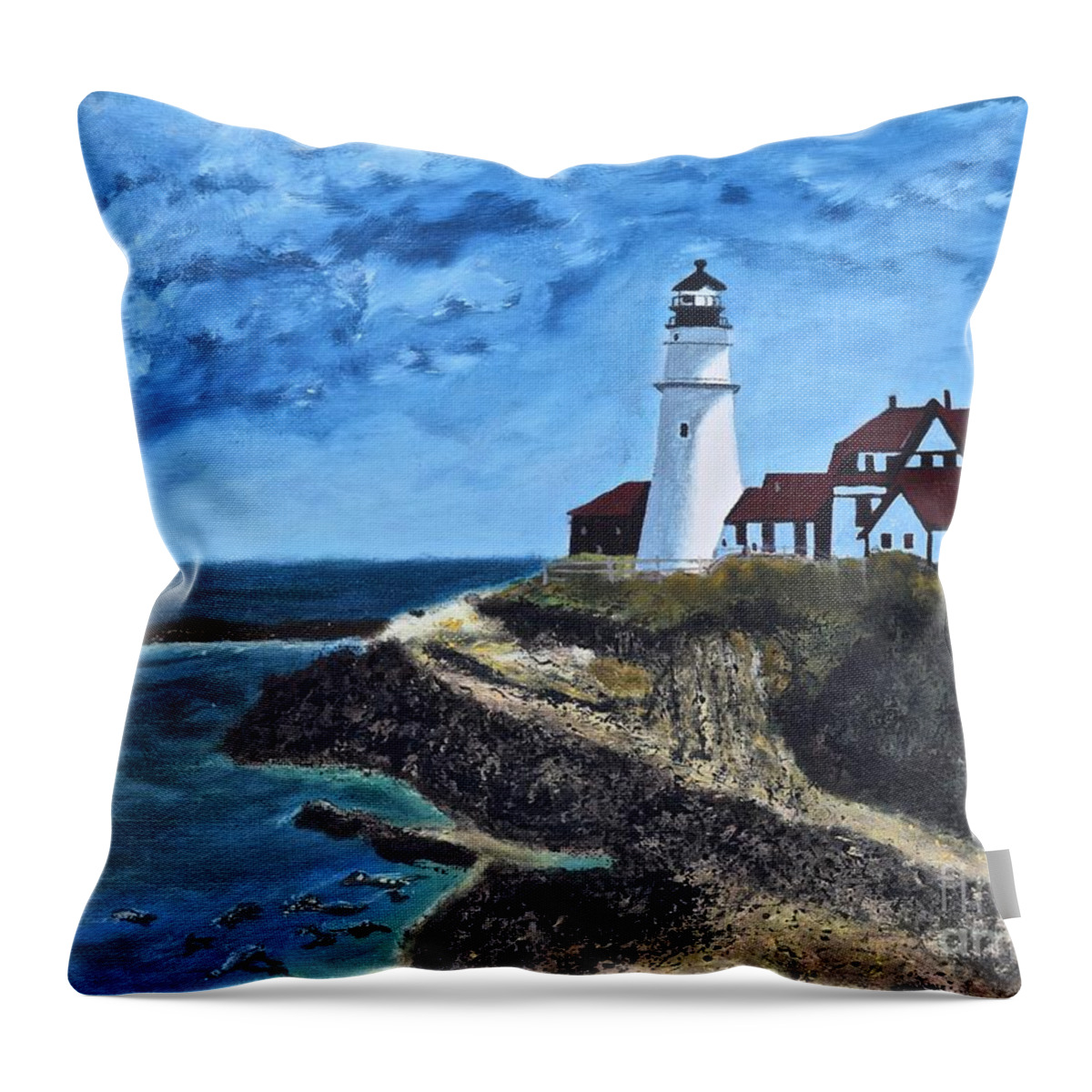  Throw Pillow featuring the painting View from the North Portland Head Light by Barrie Stark