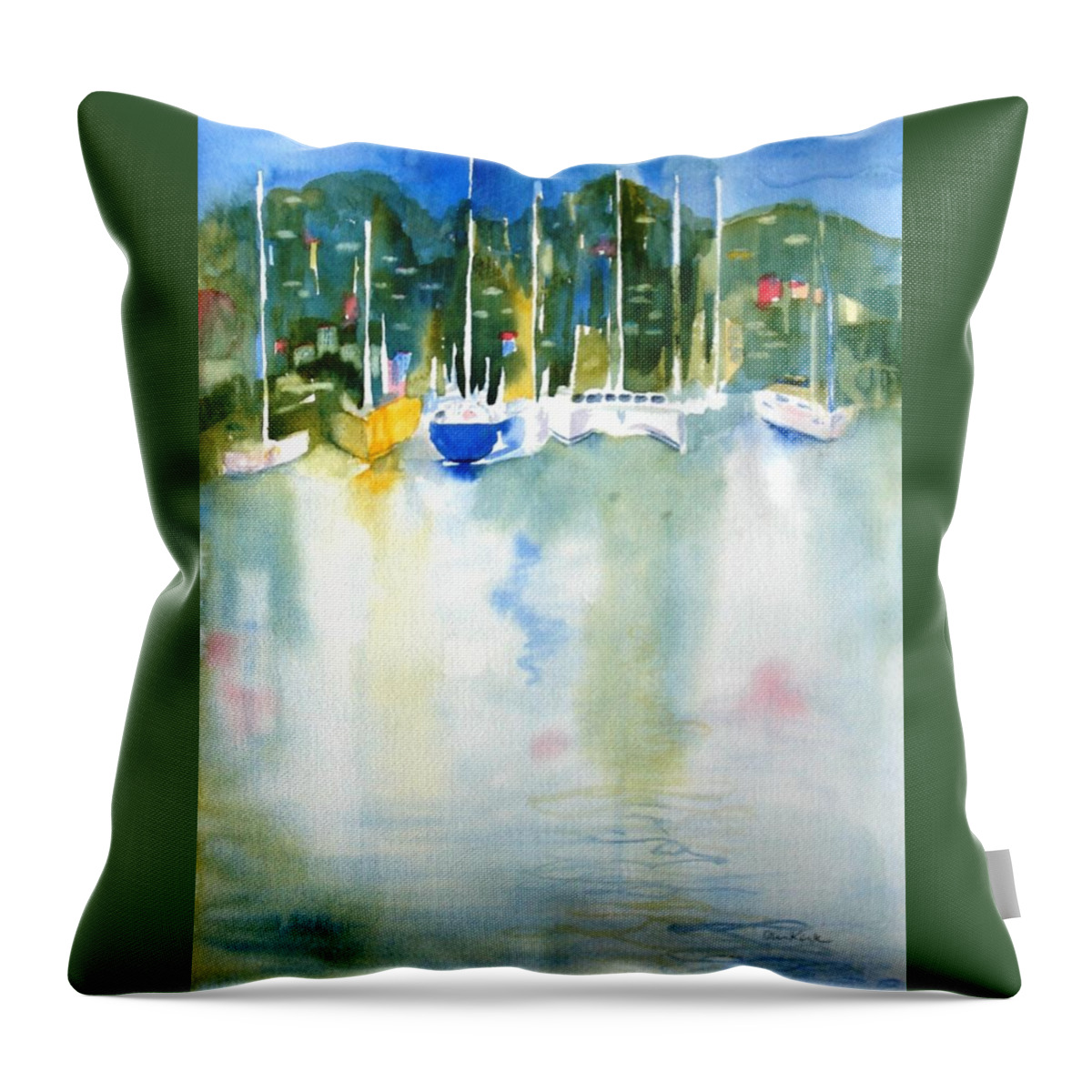 Caribbean Throw Pillow featuring the painting Village Cay Reflections by Diane Kirk