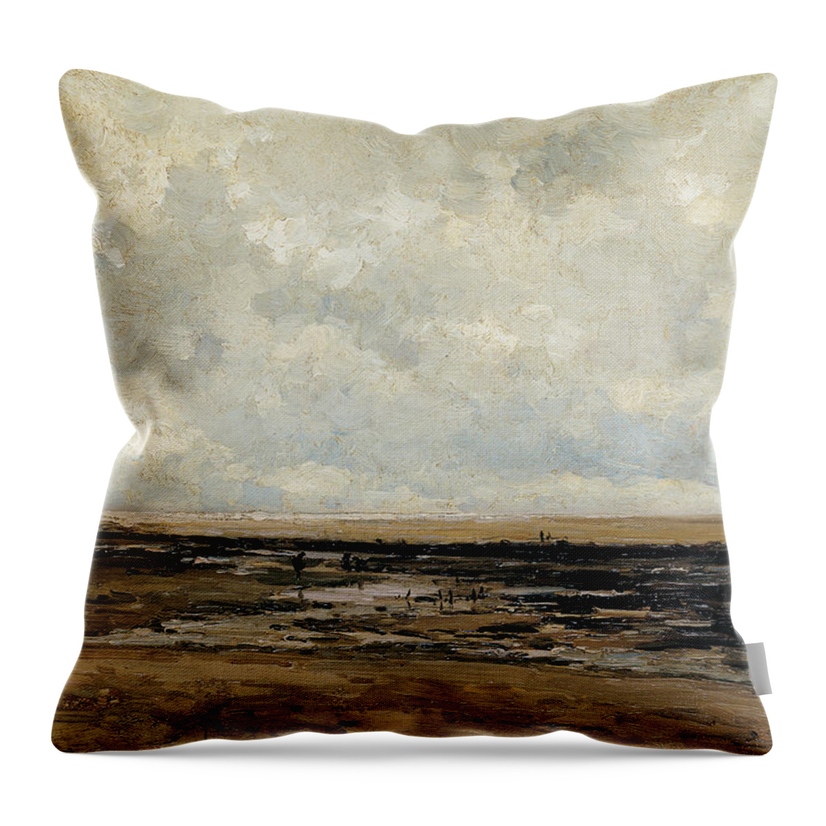 Carlos De Haes Throw Pillow featuring the painting Villerville Beach by MotionAge Designs