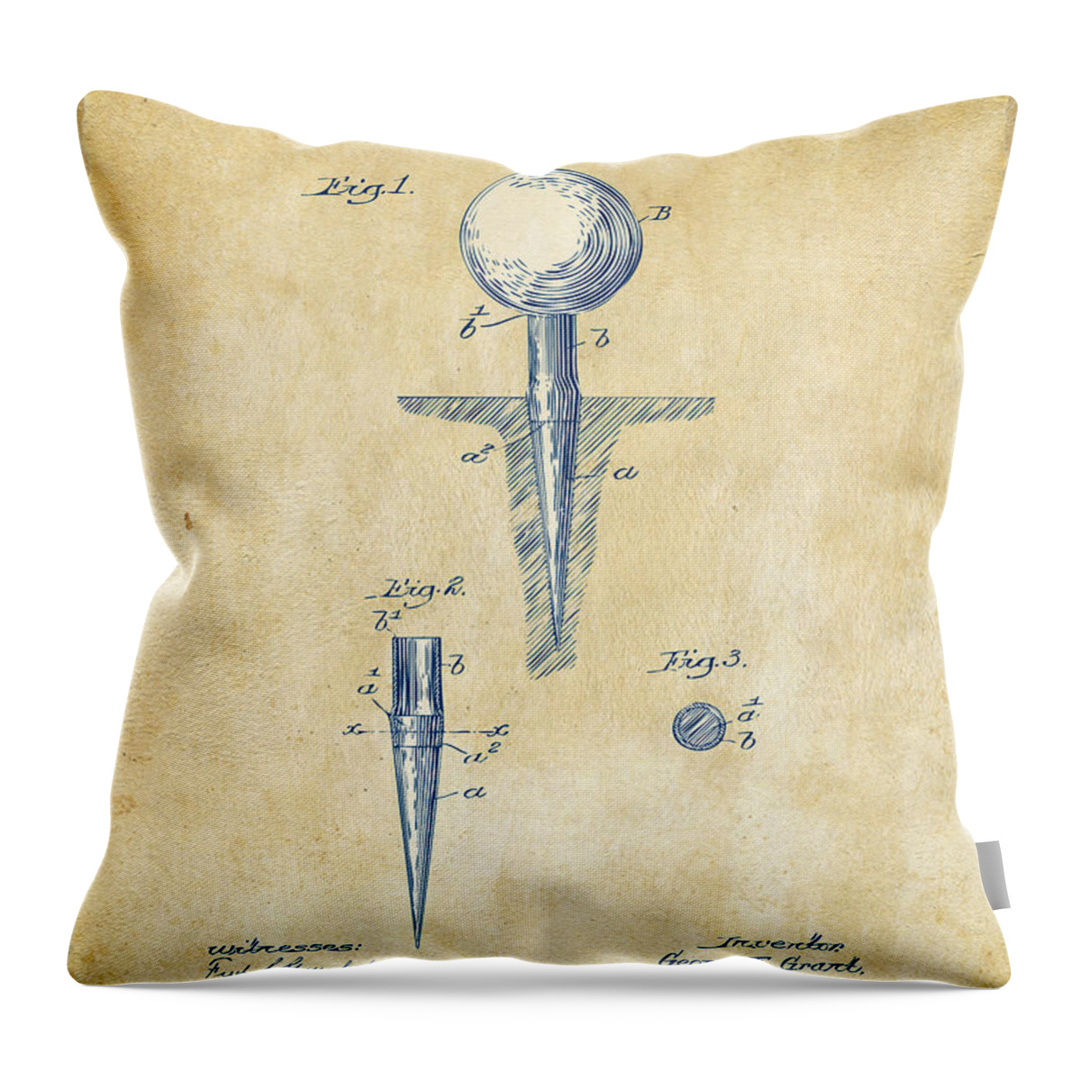 Golf Throw Pillow featuring the digital art Vintage 1899 Golf Tee Patent Artwork by Nikki Marie Smith