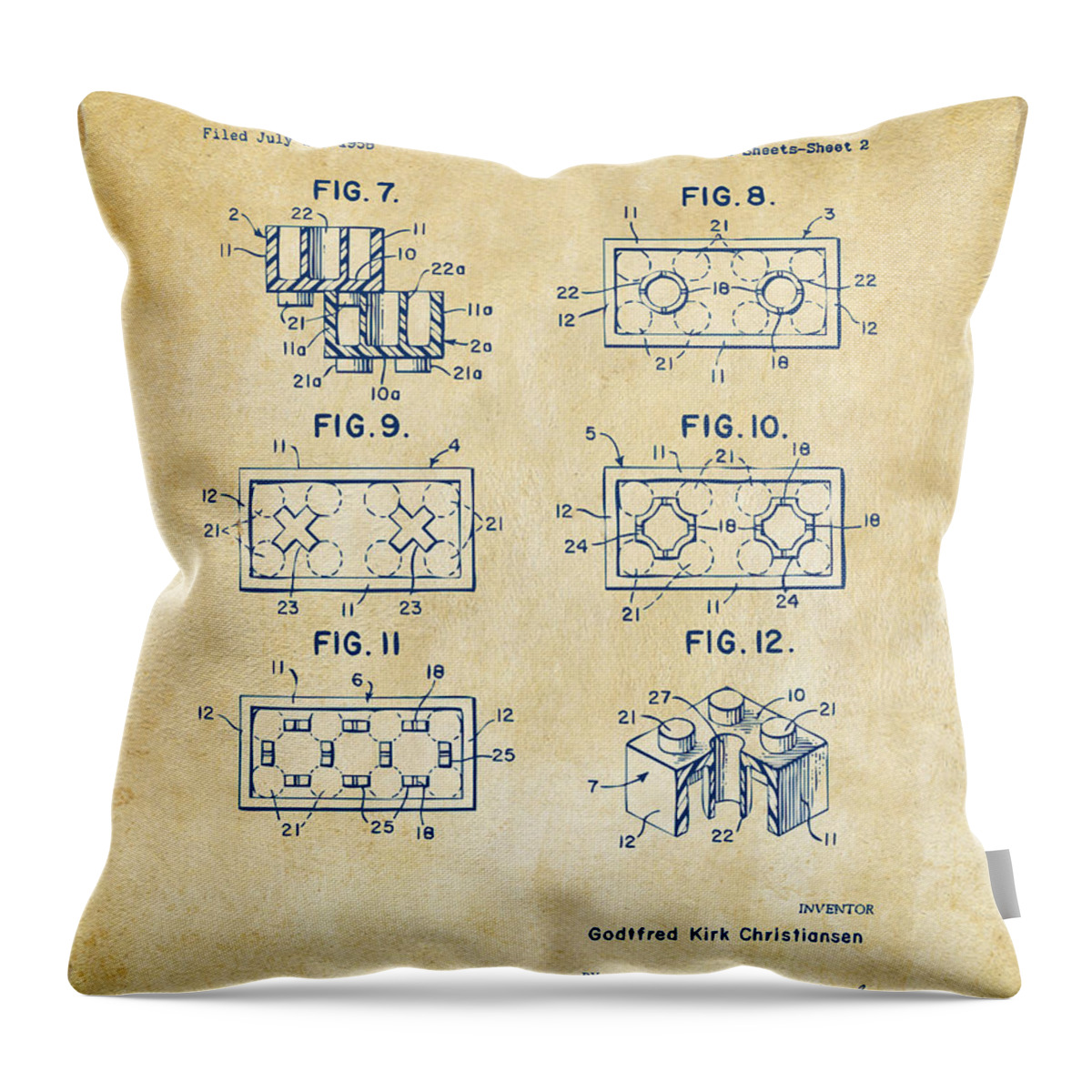 Toy Throw Pillow featuring the digital art Vintage 1961 LEGO Brick Patent Art by Nikki Marie Smith