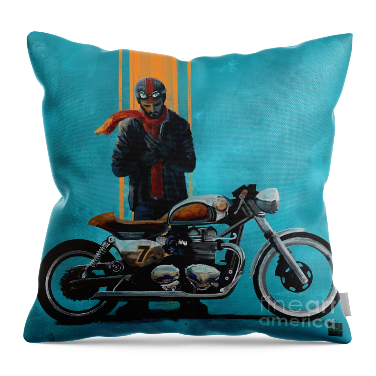Cafe Racer Throw Pillow featuring the painting Vintage Cafe racer by Sassan Filsoof