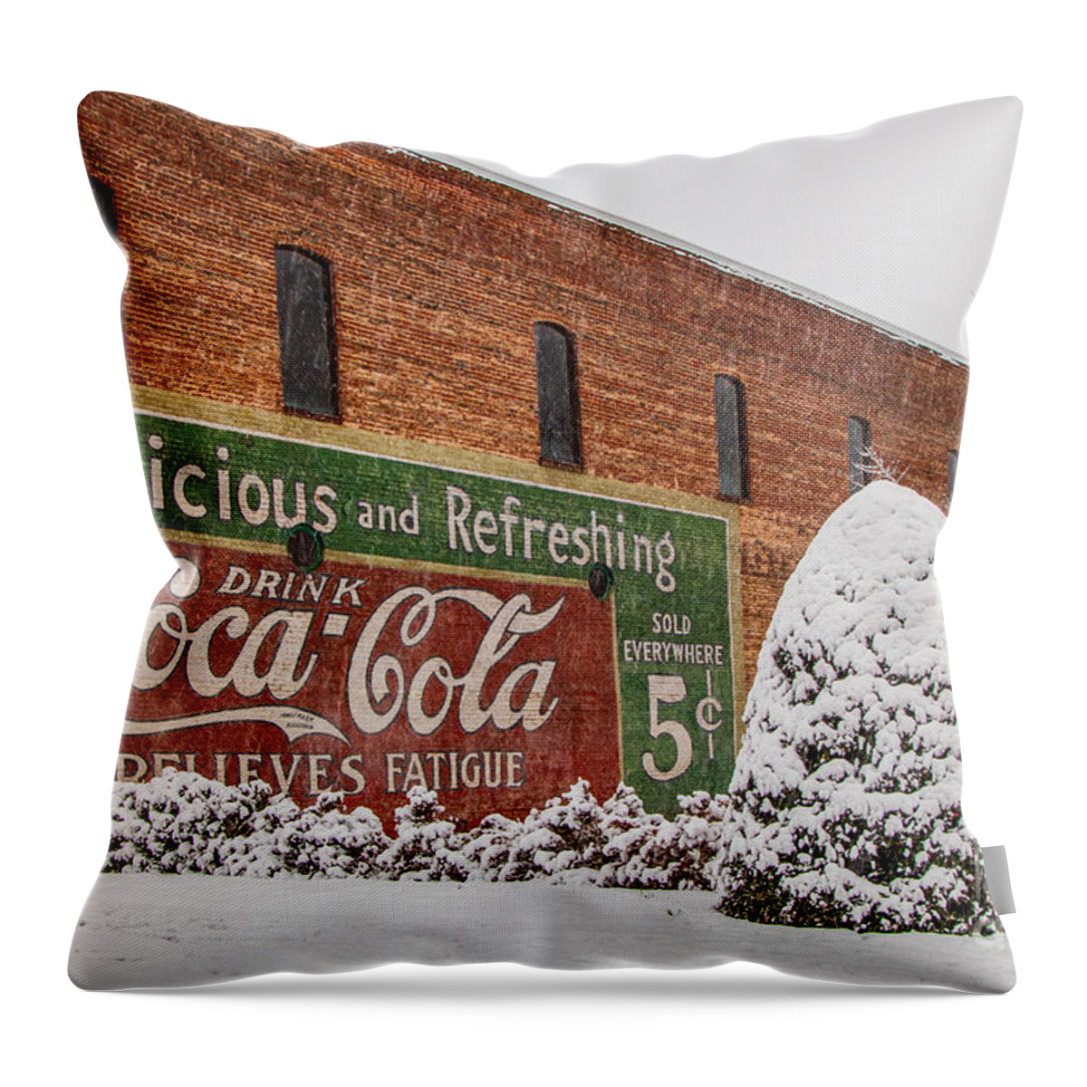 Red Throw Pillow featuring the photograph Vintage Coca Cola Sign New Albany Mississippi by T Lowry Wilson