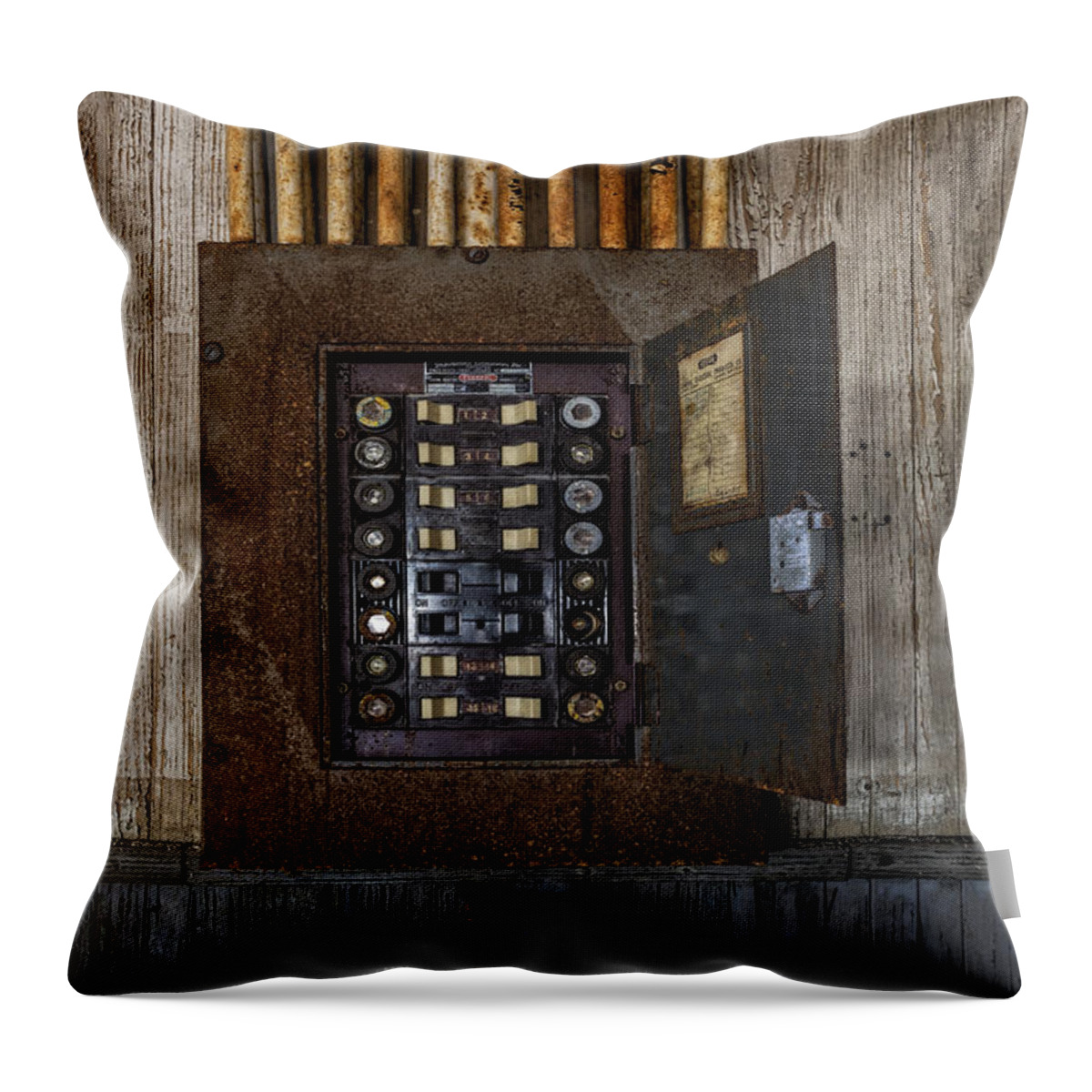 Electrician Throw Pillow featuring the photograph Vintage Electric Panel by Susan Candelario
