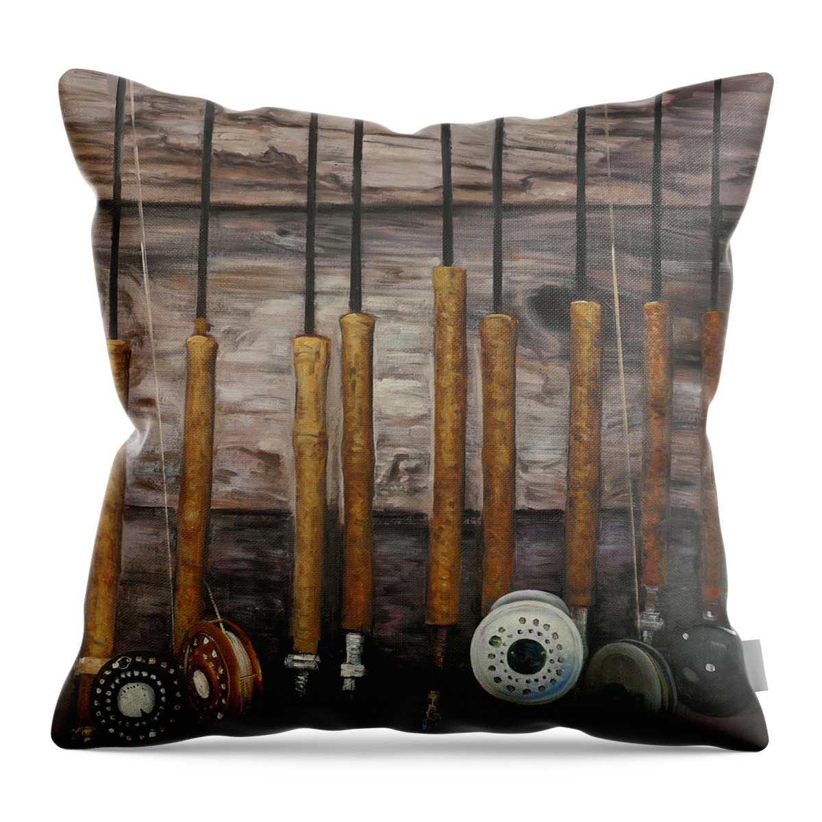 Vintage Fishing Rods Throw Pillow