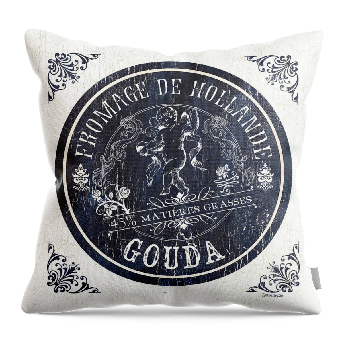 Cheese Throw Pillow featuring the painting Vintage French Cheese Label 1 by Debbie DeWitt