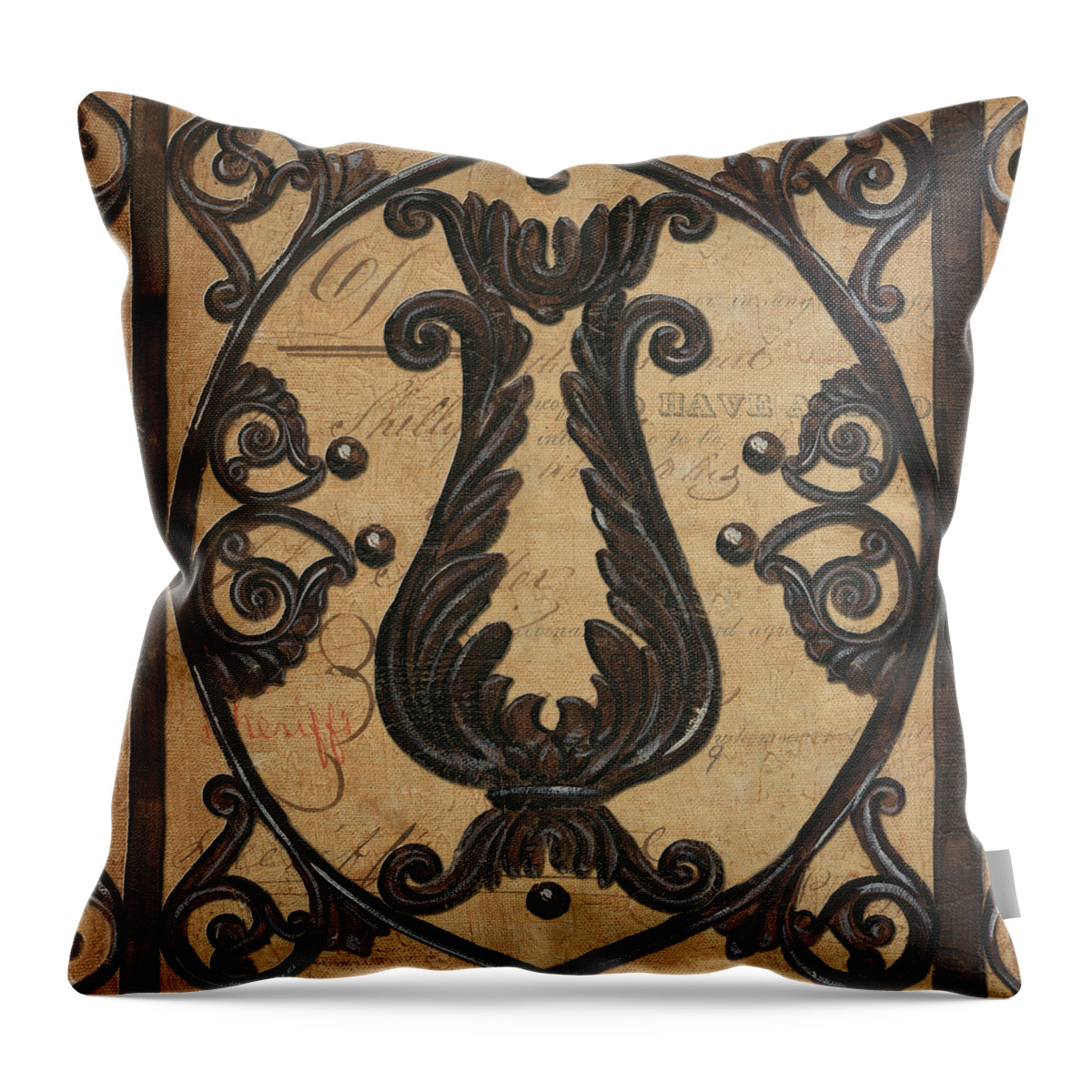 Iron Throw Pillow featuring the painting Vintage Iron Scroll Gate 2 by Debbie DeWitt