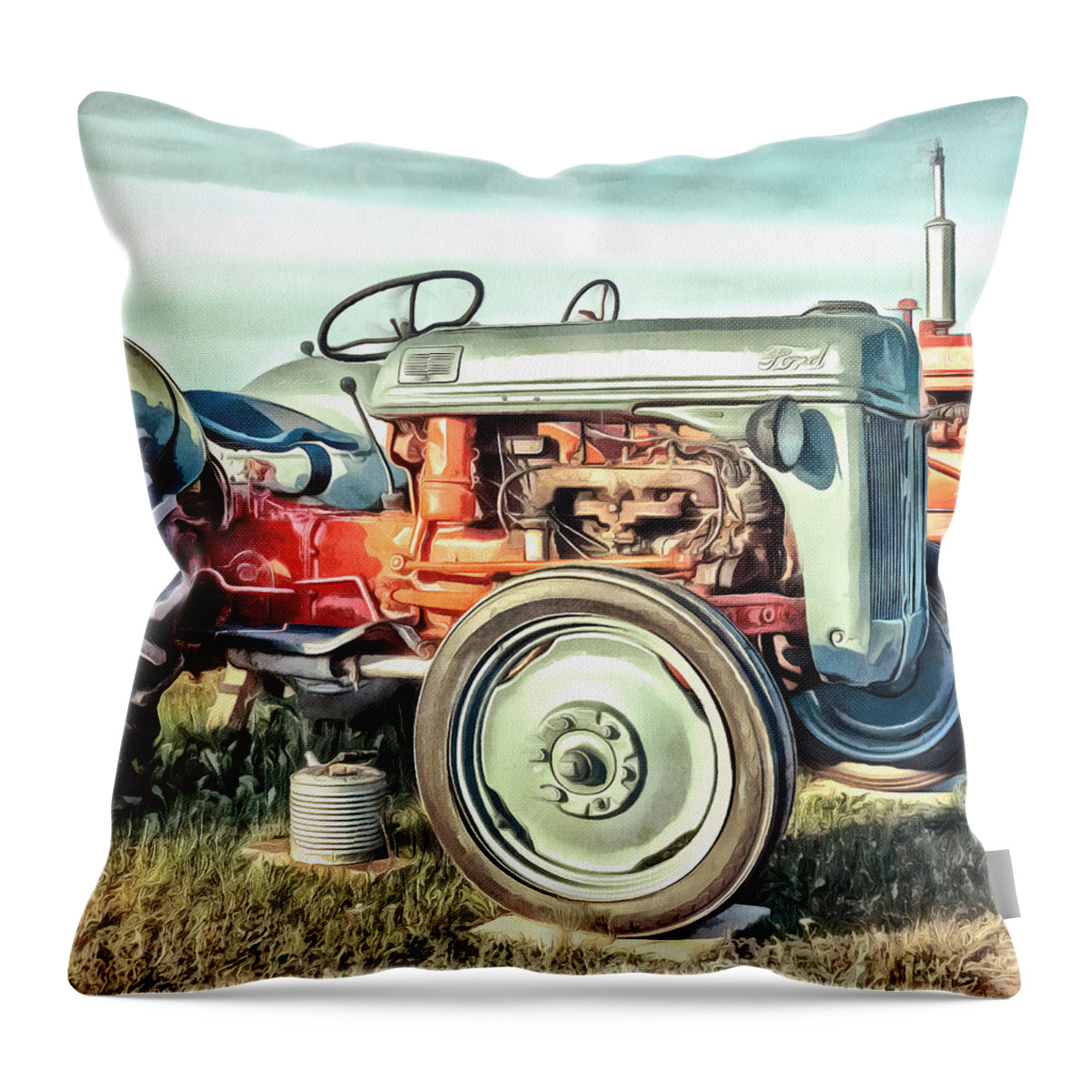Painting Throw Pillow featuring the painting Vintage Tractors PEI Square by Edward Fielding