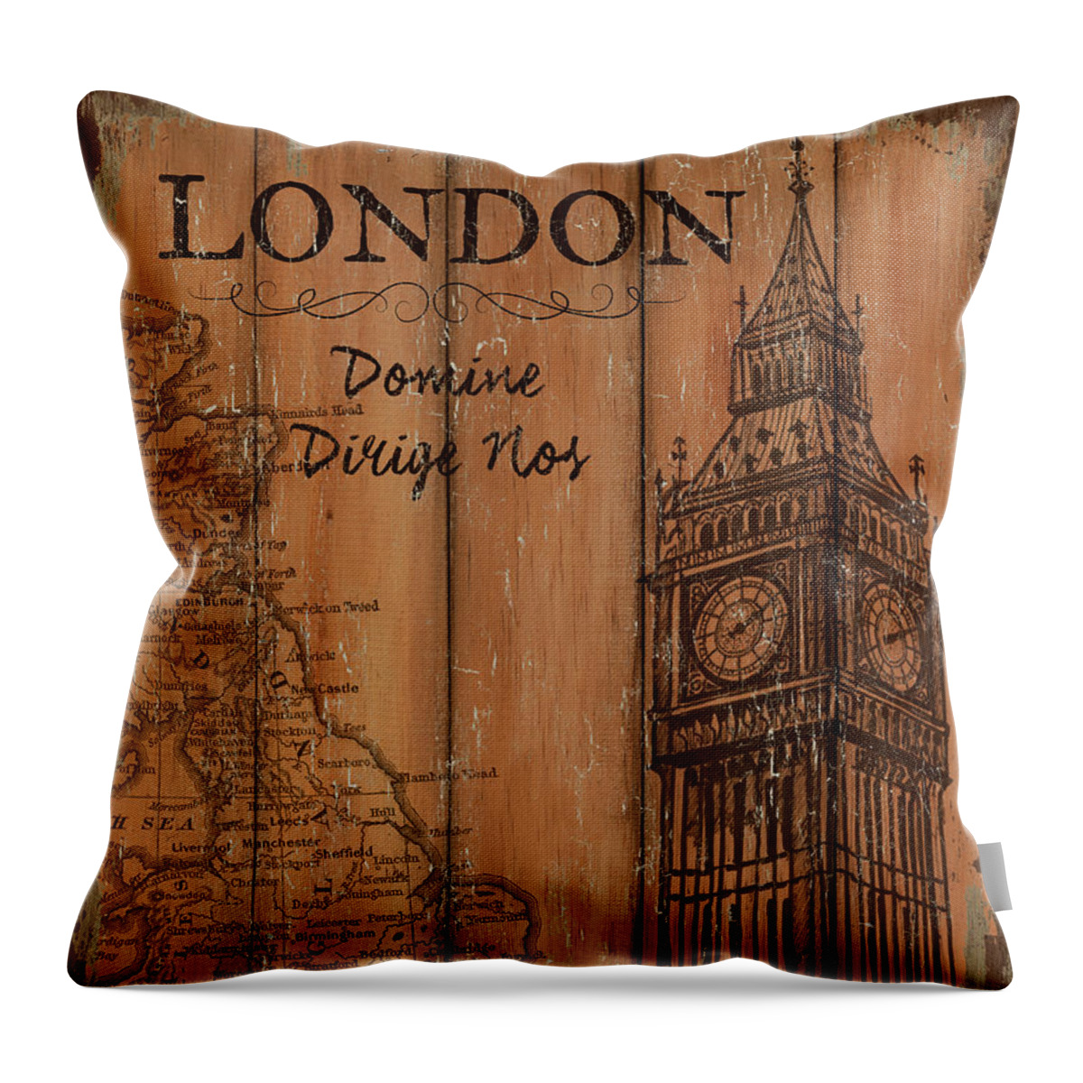 London Throw Pillow featuring the painting Vintage Travel London by Debbie DeWitt