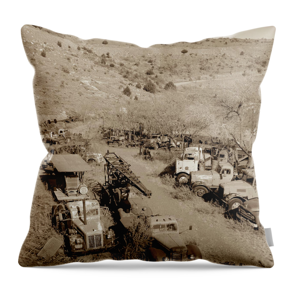 Vintage Throw Pillow featuring the digital art Vintage Truck Yard2 by Darrell Foster
