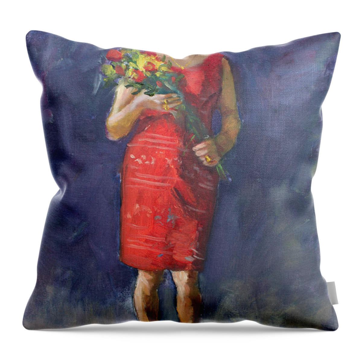 Viola Throw Pillow featuring the painting Viola in Red by Ylli Haruni