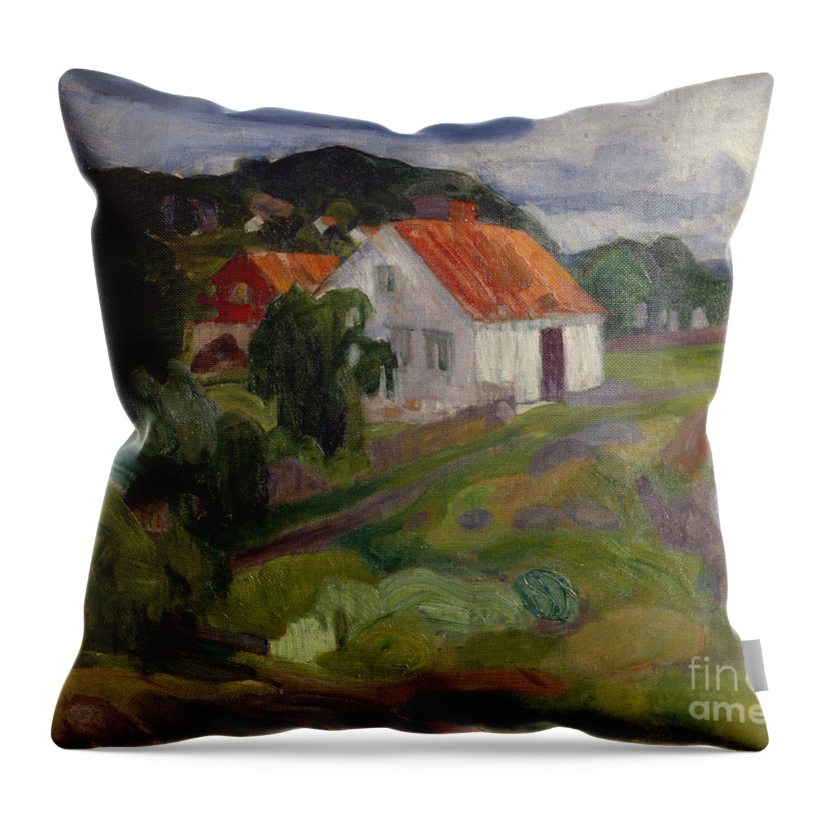 Brynjulf Larsson Throw Pillow featuring the painting Vrengen Noetteroey by O Vaering