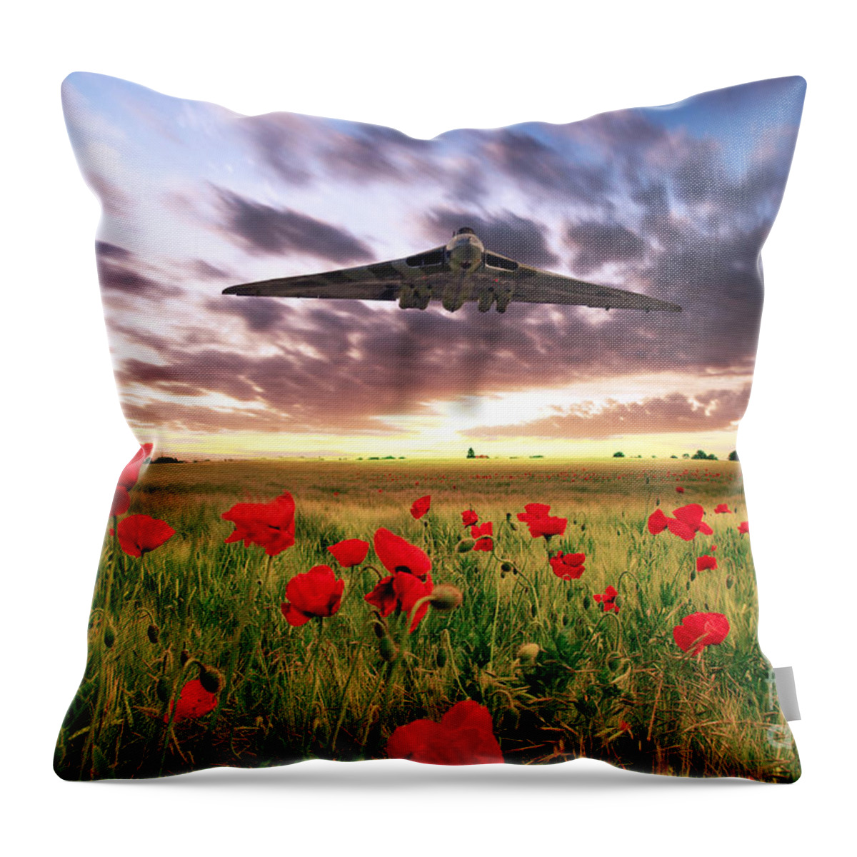 Avro Vulcan Throw Pillow featuring the digital art Vulcan Poppy Fly Past by Airpower Art