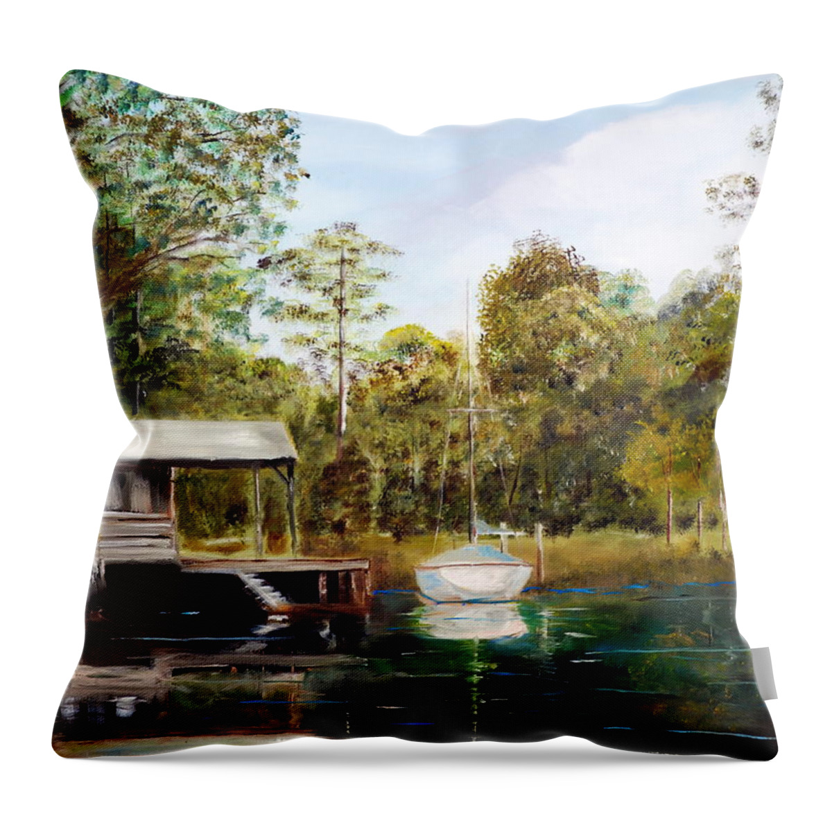 Plein Air Throw Pillow featuring the painting Waccamaw River Sloop by Phil Burton