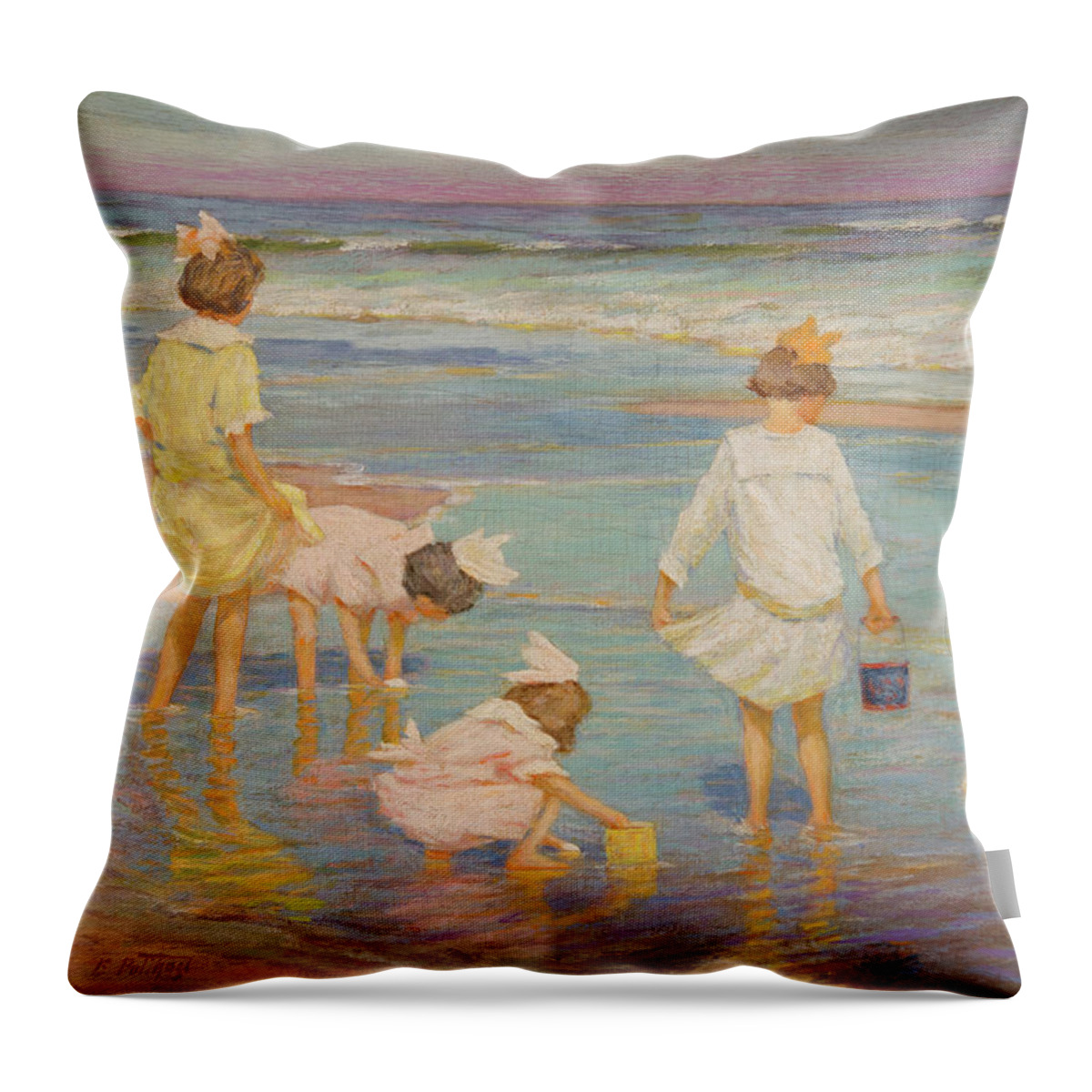 Edward Henry Potthast (american Throw Pillow featuring the painting Wading by MotionAge Designs