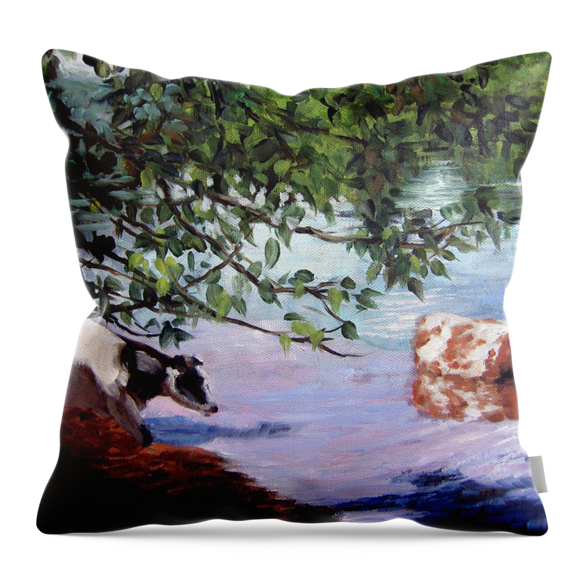 Cows Wading Throw Pillow featuring the painting Wading by Marie Witte