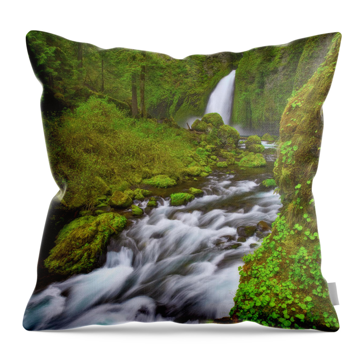 Waterfall Throw Pillow featuring the photograph Wahclella Falls by Darren White
