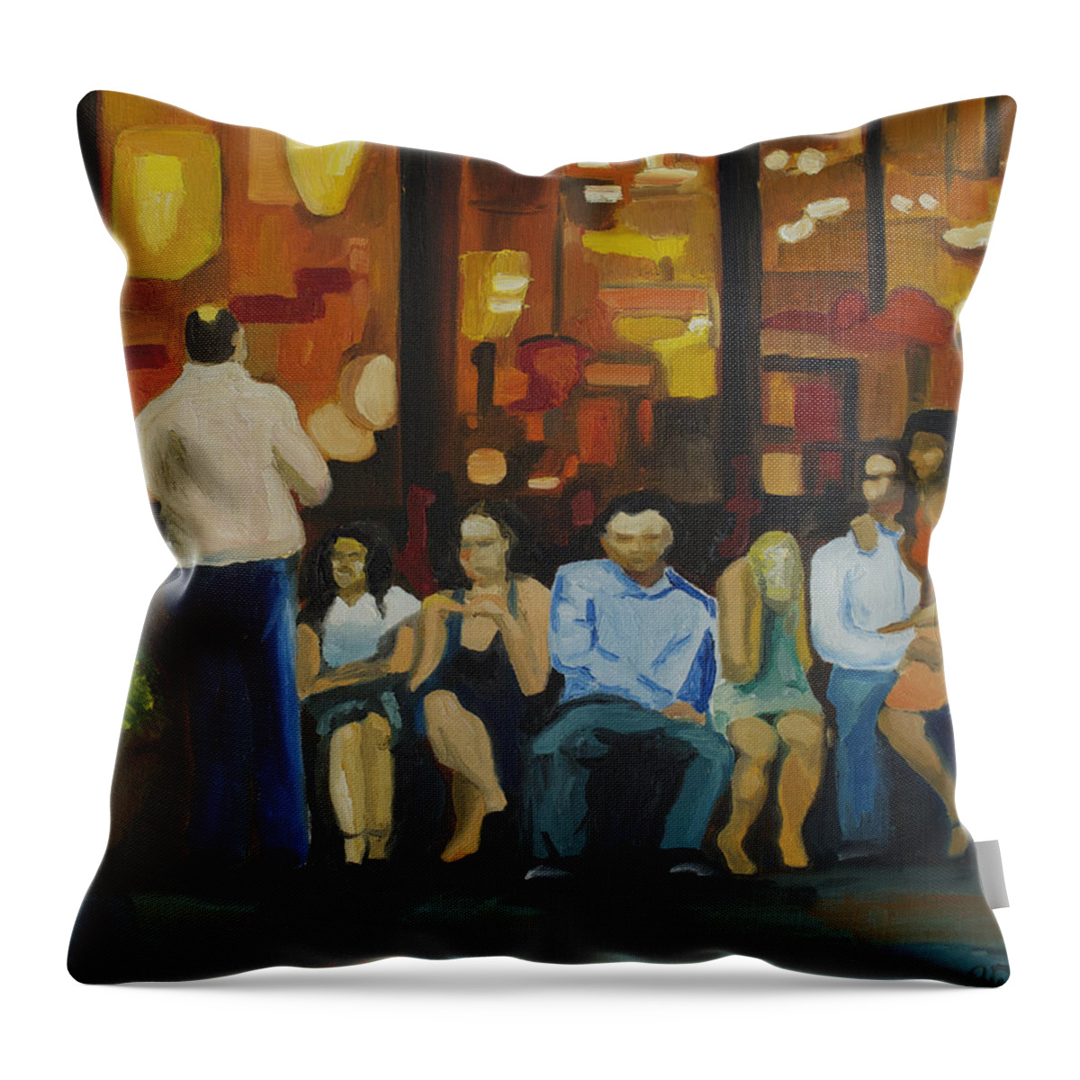 Red Bank Throw Pillow featuring the painting Waiting on a Taxi by Patricia Arroyo
