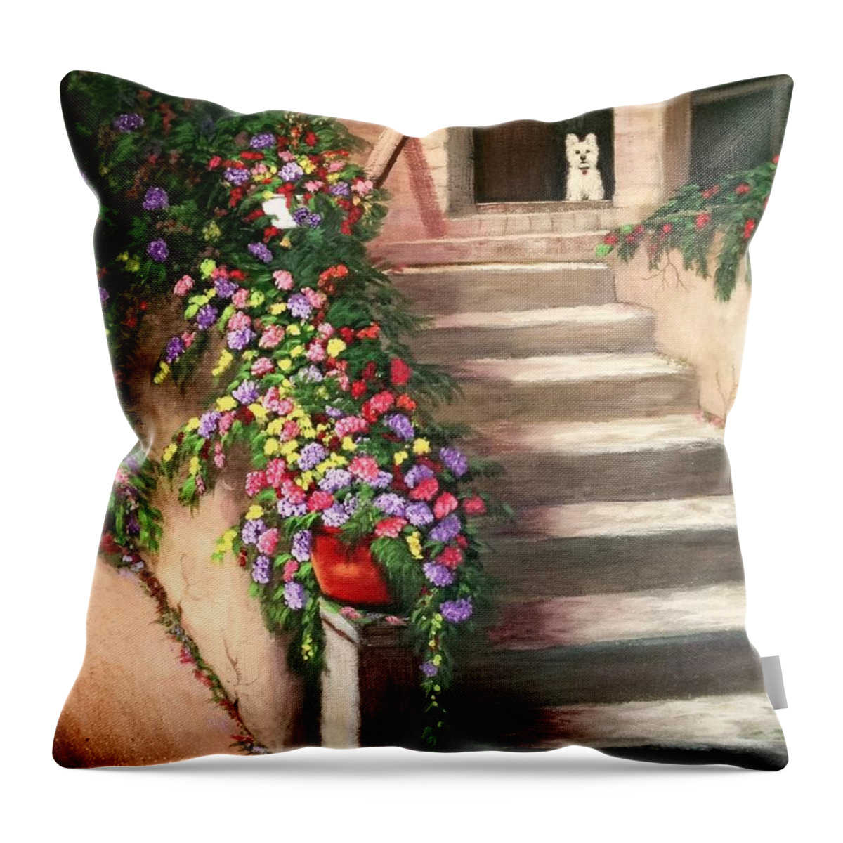 Flowers Throw Pillow featuring the painting Waiting Patiently by Marlene Little