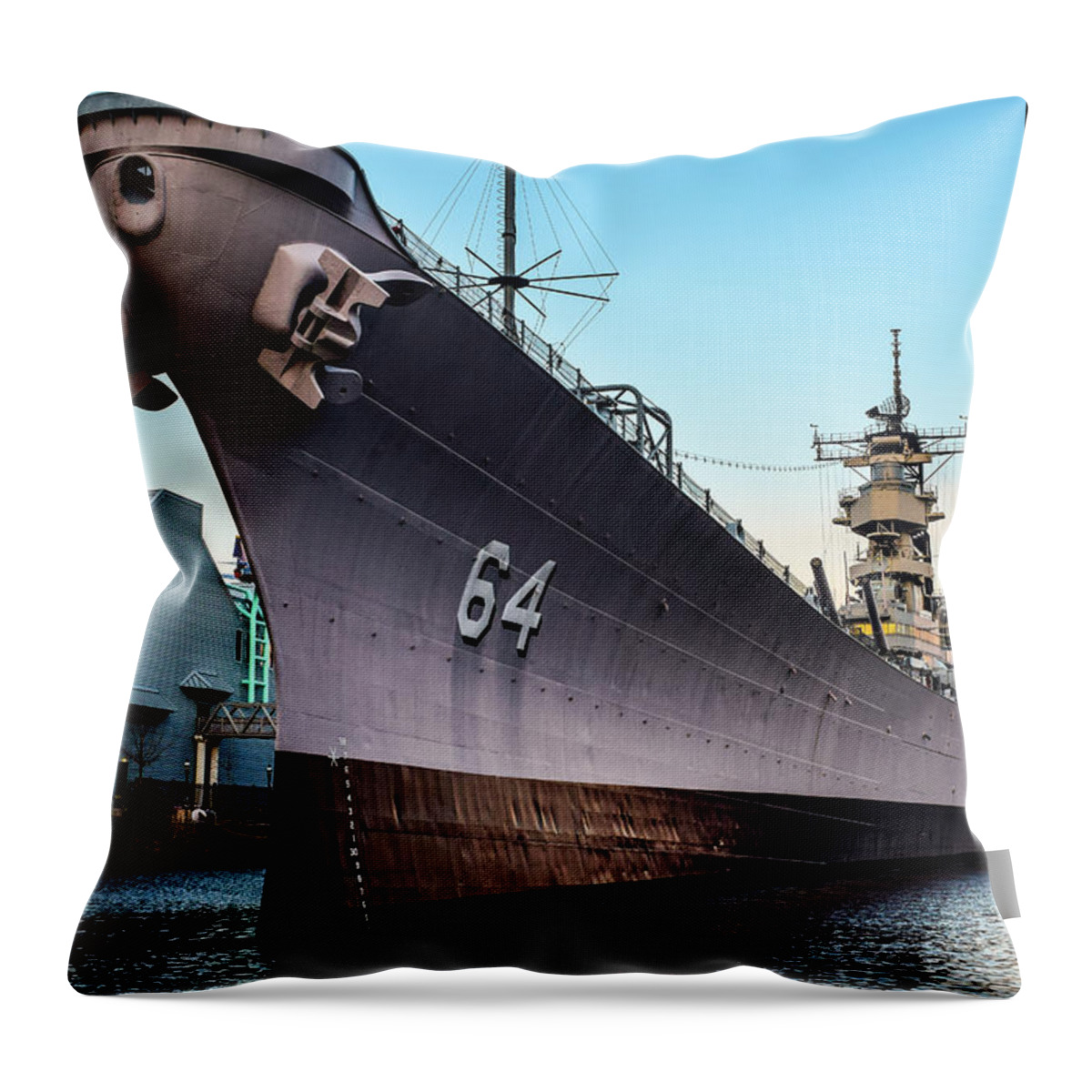 Uss Wisconsin Throw Pillow featuring the photograph Wake up to the Wisconsin by Nicole Lloyd