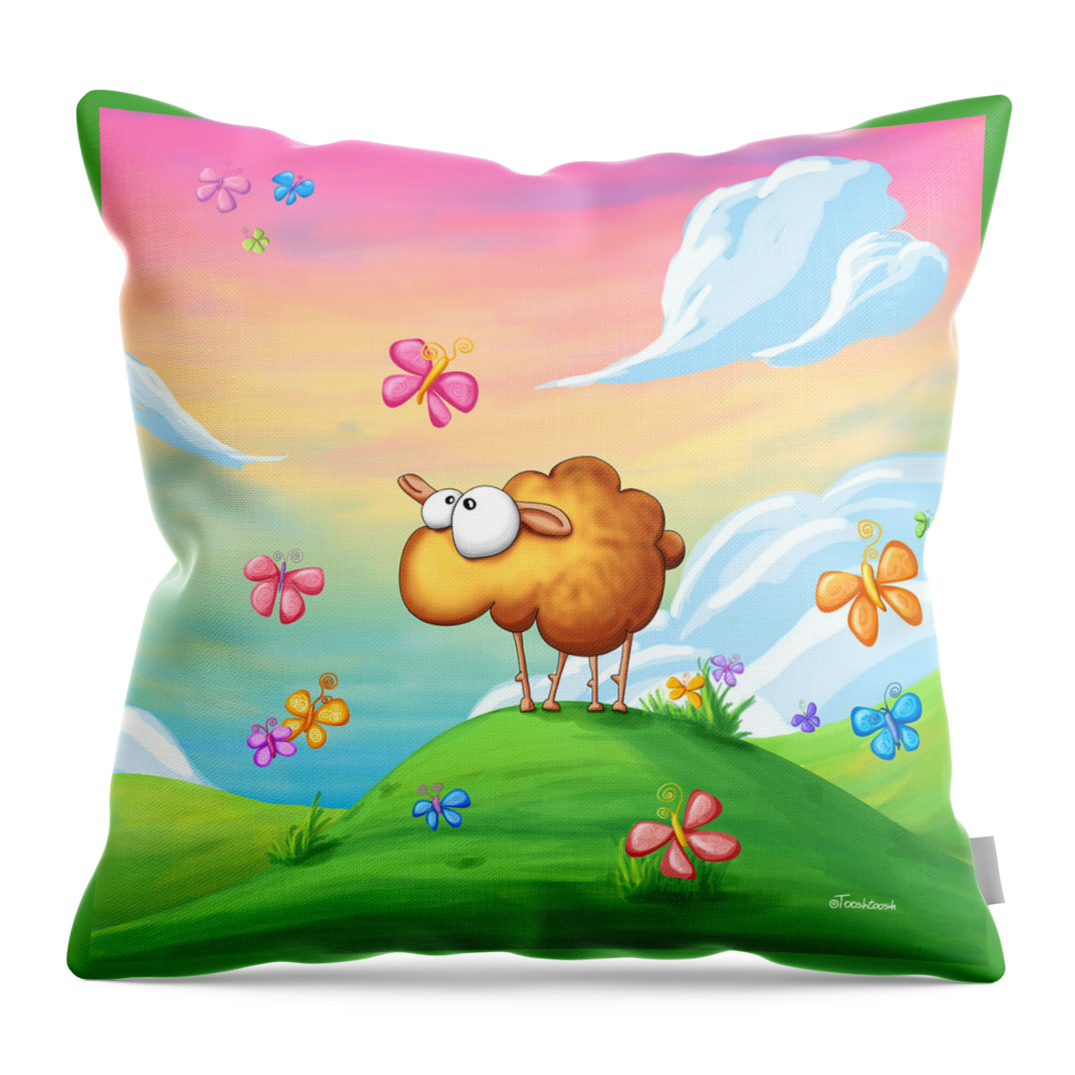 Sheep Throw Pillow featuring the digital art Wallo the sheep - pink by Tooshtoosh