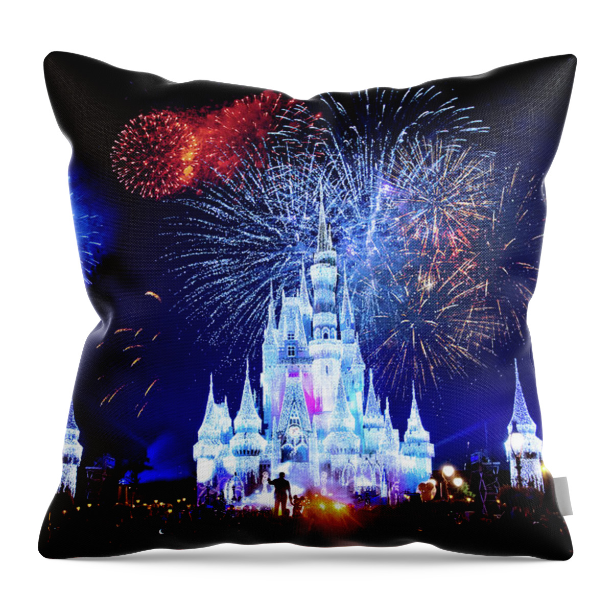 Magic Kingdom Throw Pillow featuring the photograph Walt Disney World Fireworks by Mark Andrew Thomas