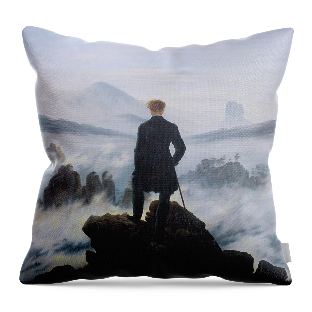 Caspar David Friedrich Throw Pillow featuring the painting Wanderer Above The Sea Of Fog by Caspar David Friedrich