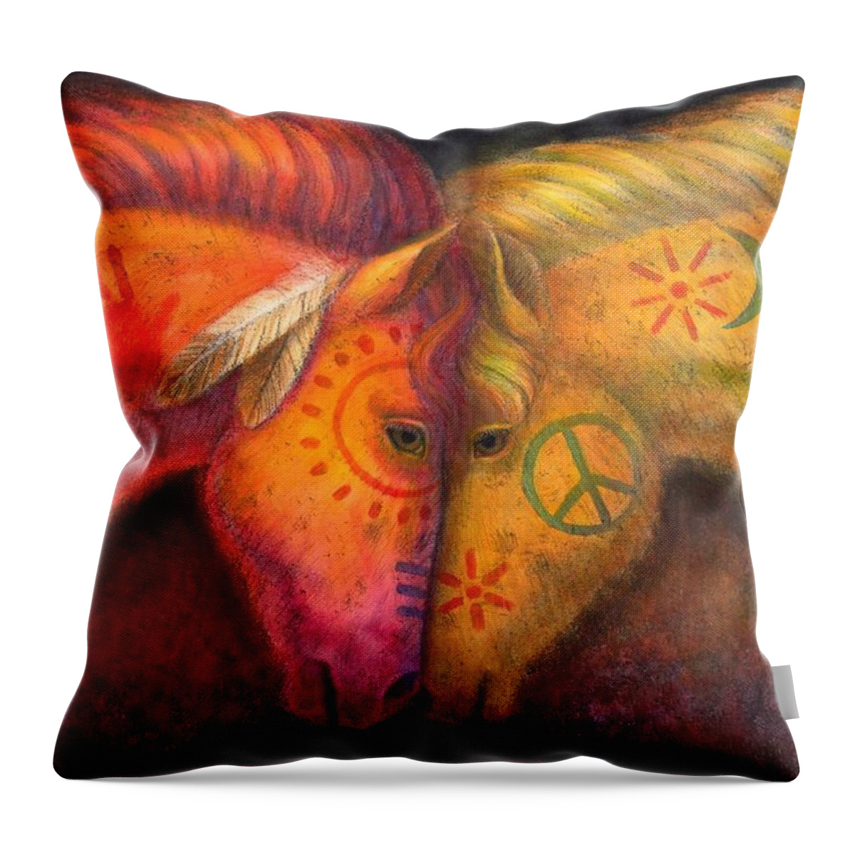 Horse Throw Pillow featuring the painting War Horse and Peace Horse by Sue Halstenberg