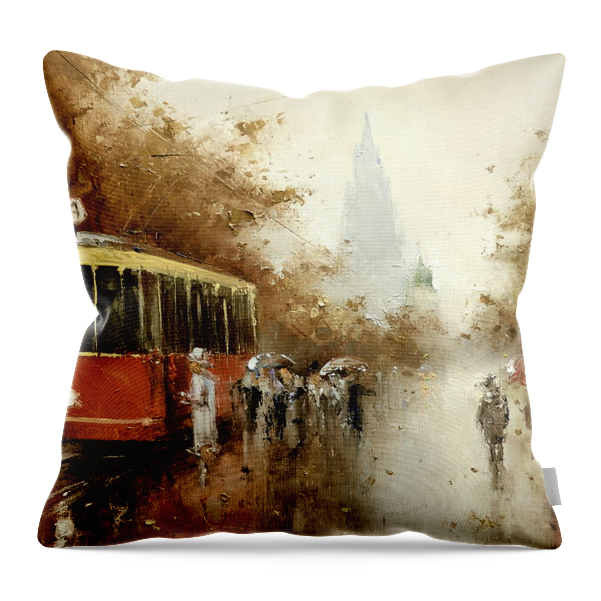 Russian Artists New Wave Throw Pillow featuring the painting Warm Moscow Autumn of 1953 by Igor Medvedev