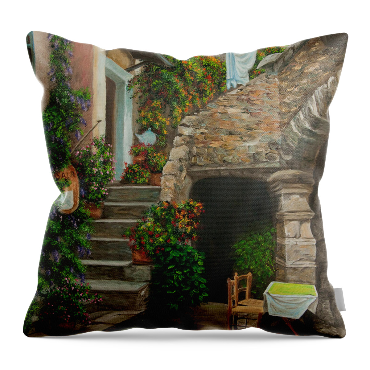 Italian Painting Throw Pillow featuring the painting Wash Day by Charlotte Blanchard