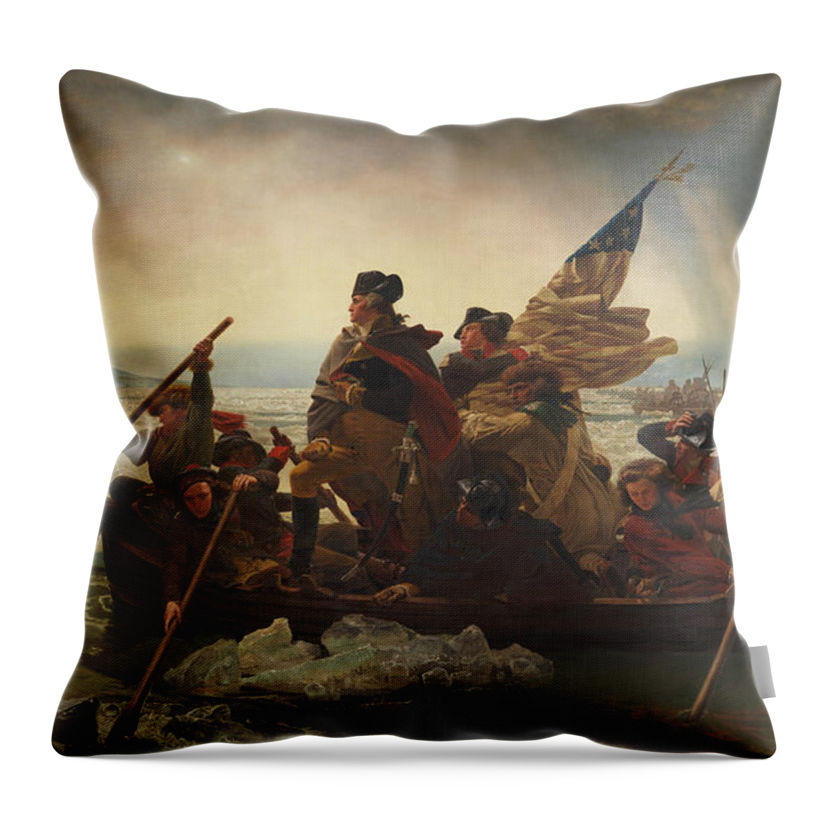 George Washington Throw Pillow featuring the painting Washington Crossing The Delaware by War Is Hell Store