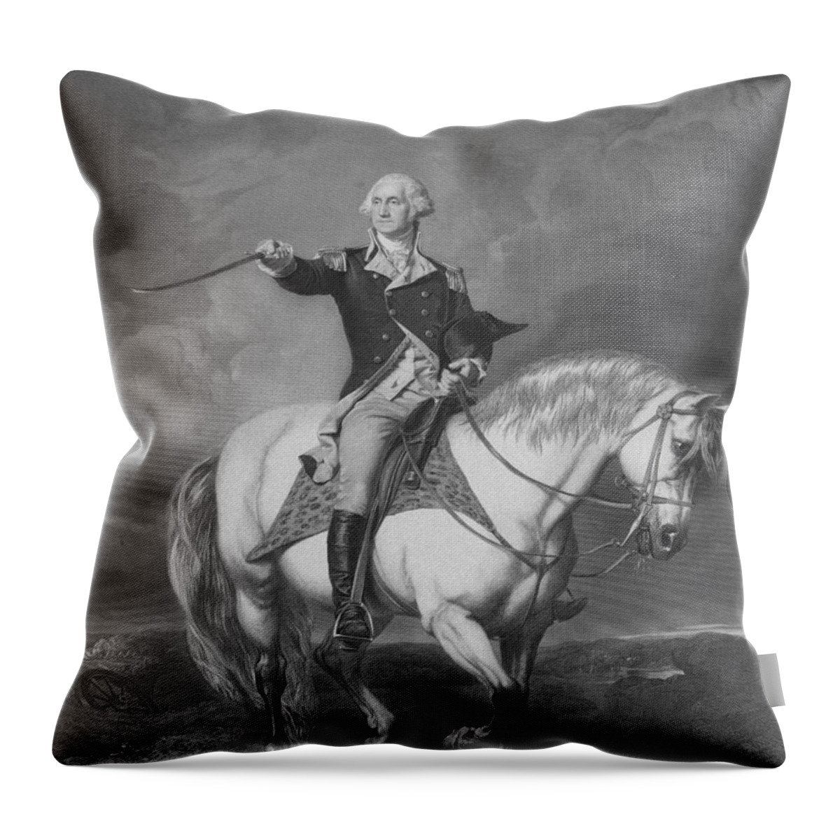 American Revolution Throw Pillow featuring the mixed media Washington Receiving A Salute At Trenton by War Is Hell Store