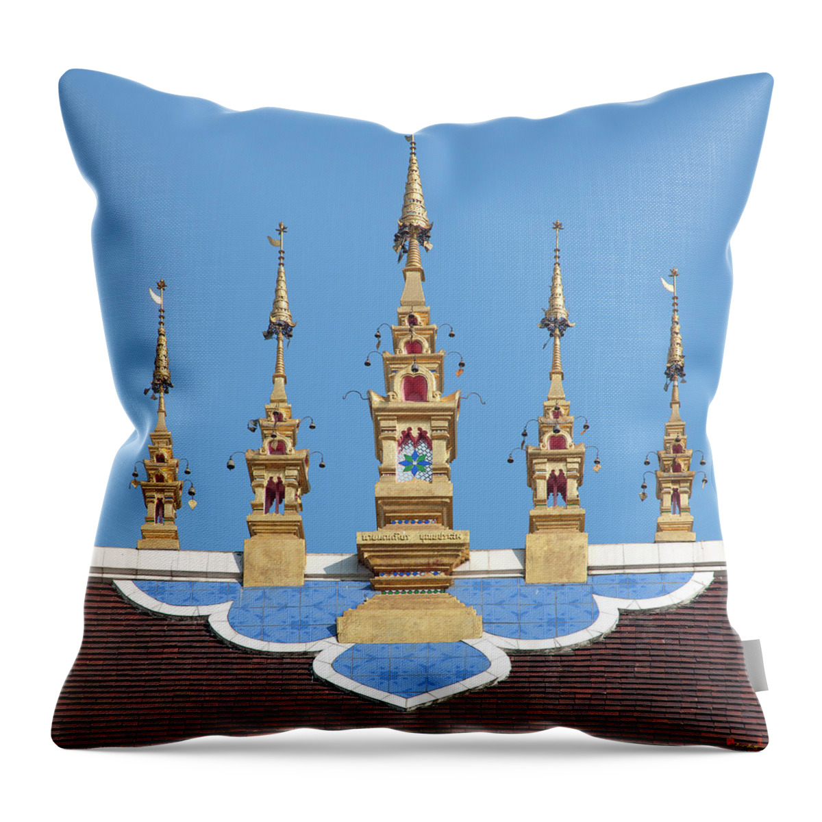 Scenic Throw Pillow featuring the photograph Wat Montien Phra Ubosot Roof Apex DTHCM0528 by Gerry Gantt