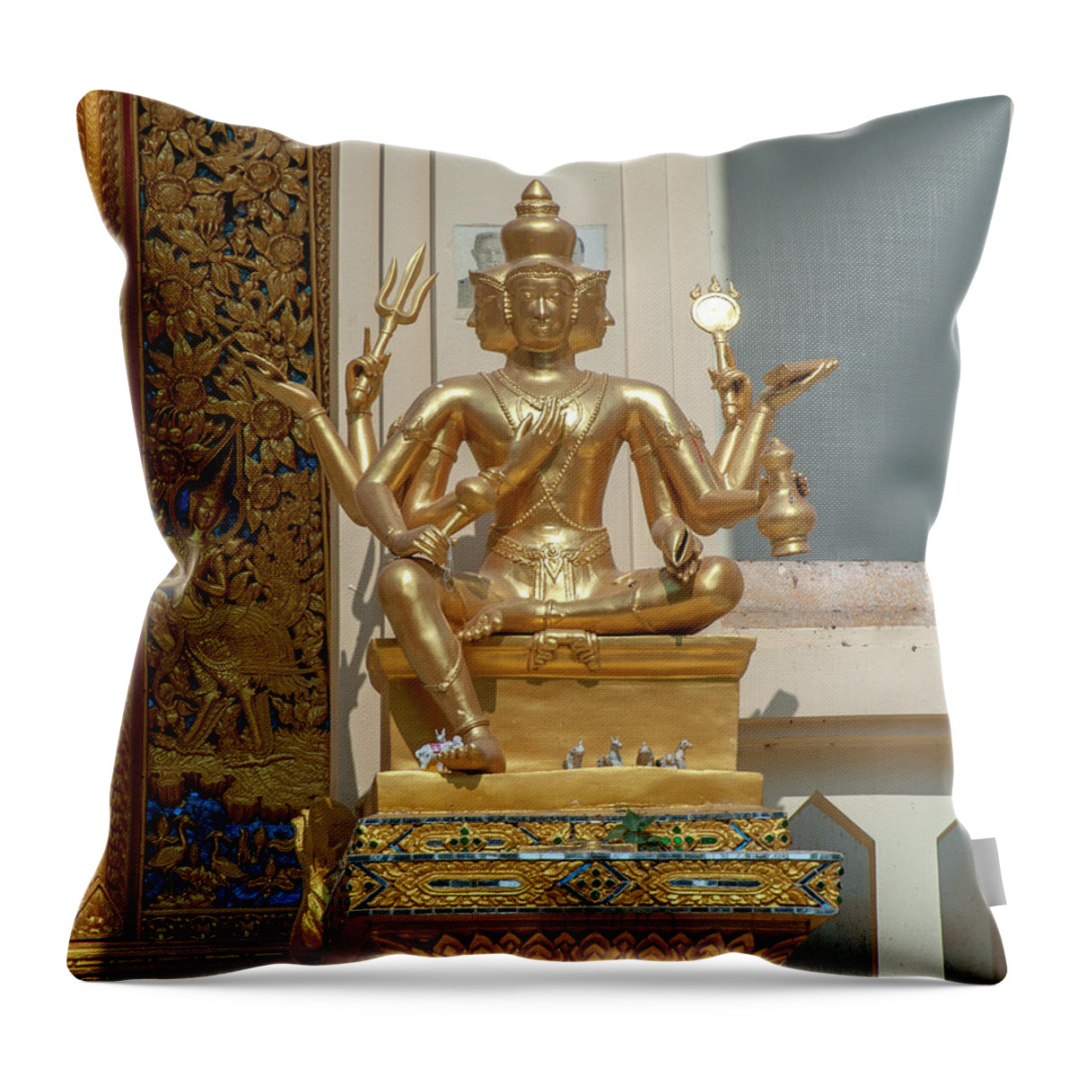 Temple Throw Pillow featuring the photograph Wat Phrom Chariyawat Phra Ubosot Brahma Image DTHNS0121 by Gerry Gantt