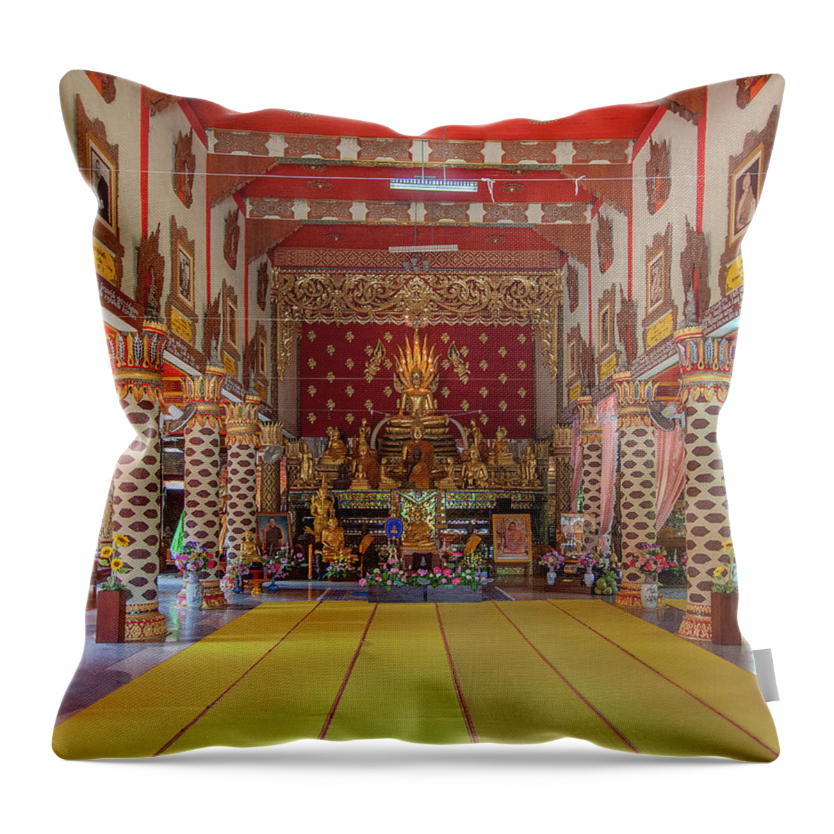 Scenic Throw Pillow featuring the photograph Wat Thung Luang Phra Wihan Interior DTHCM2104 by Gerry Gantt