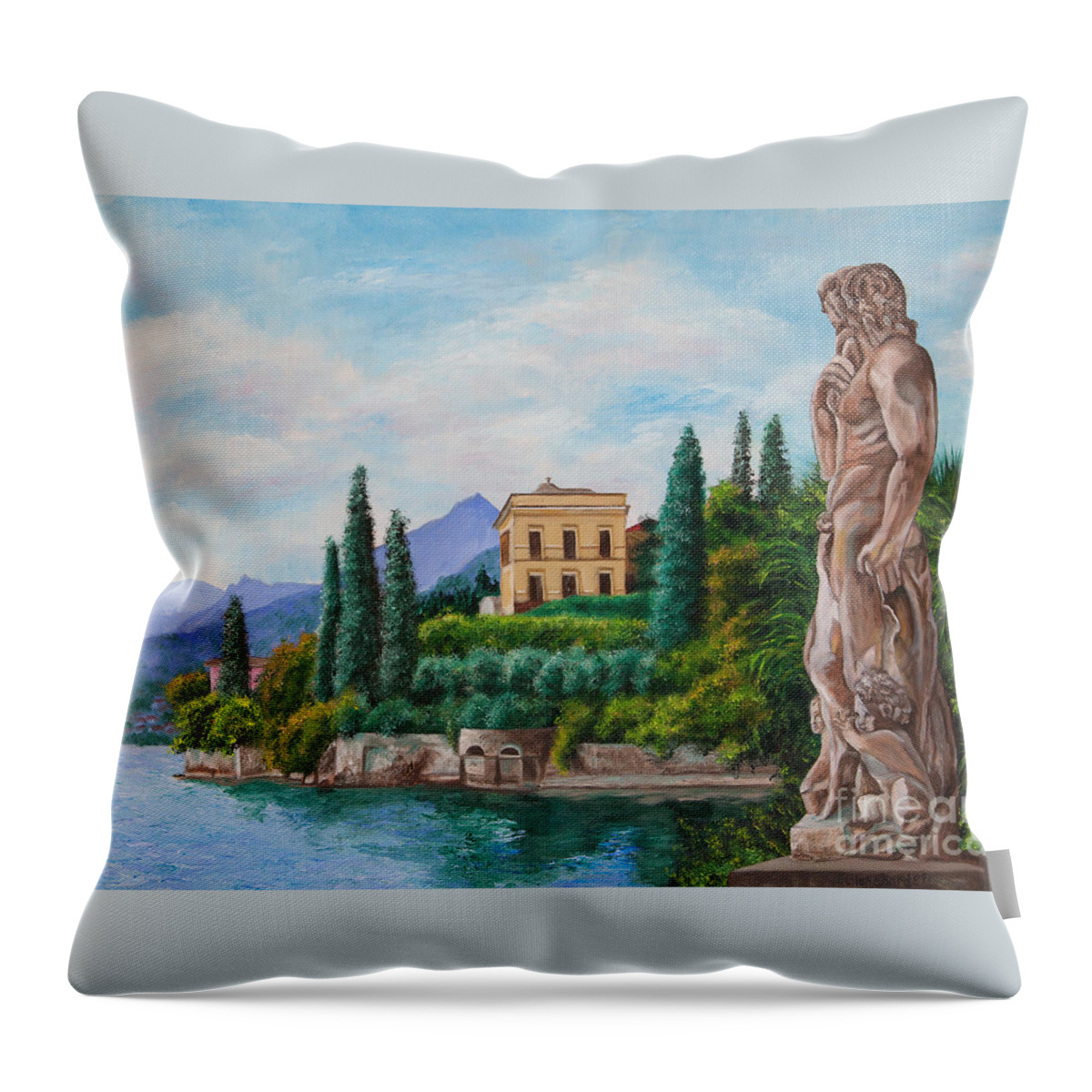 Lake Como Art Throw Pillow featuring the painting Watching Over Lake Como by Charlotte Blanchard