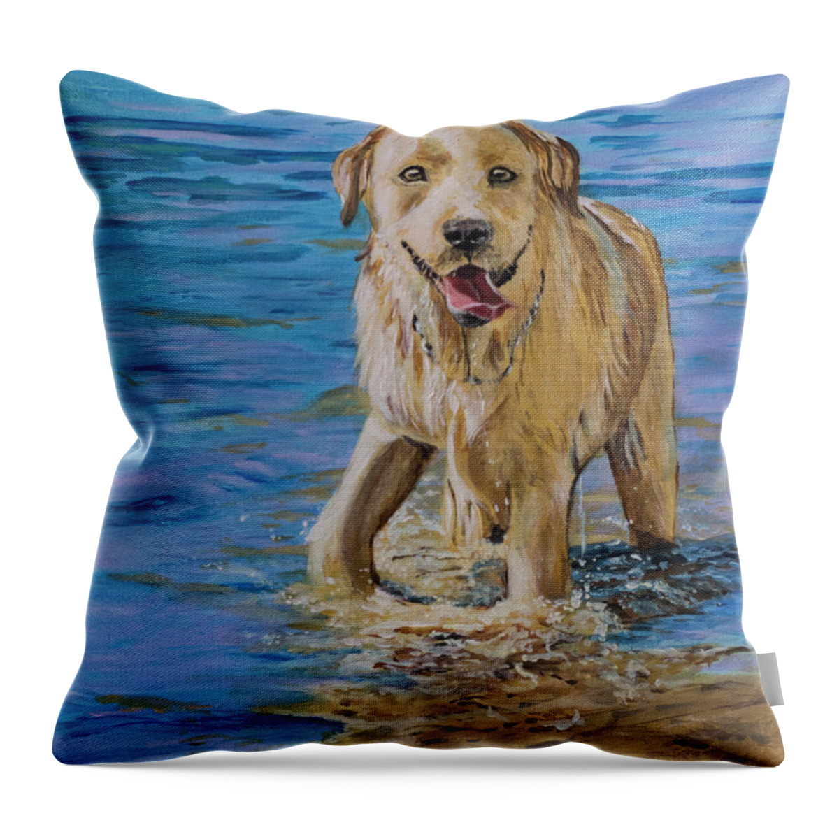 Water Throw Pillow featuring the painting Water Dog by Jackie MacNair