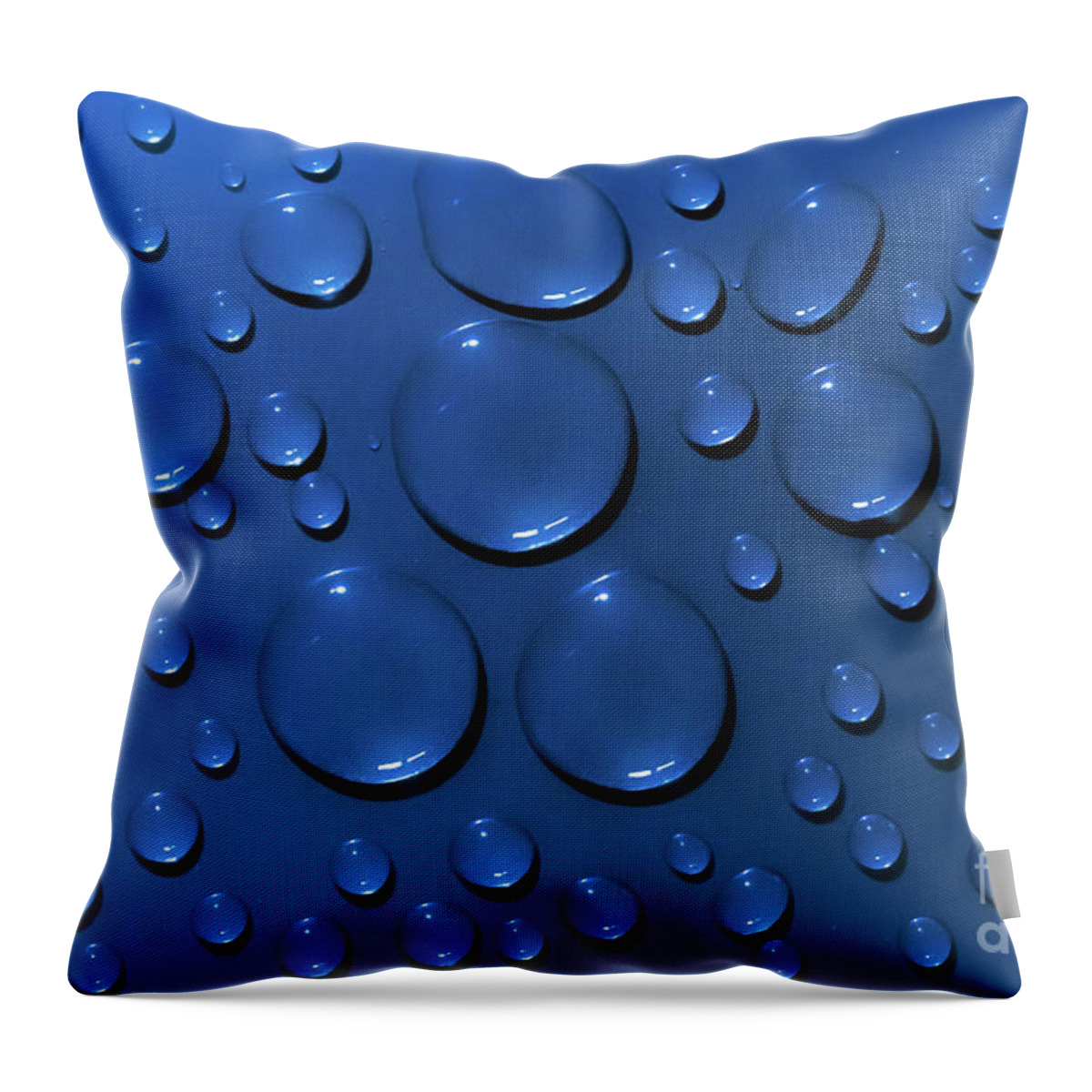 Water Throw Pillow featuring the photograph Water drops pattern on blue background by Simon Bratt