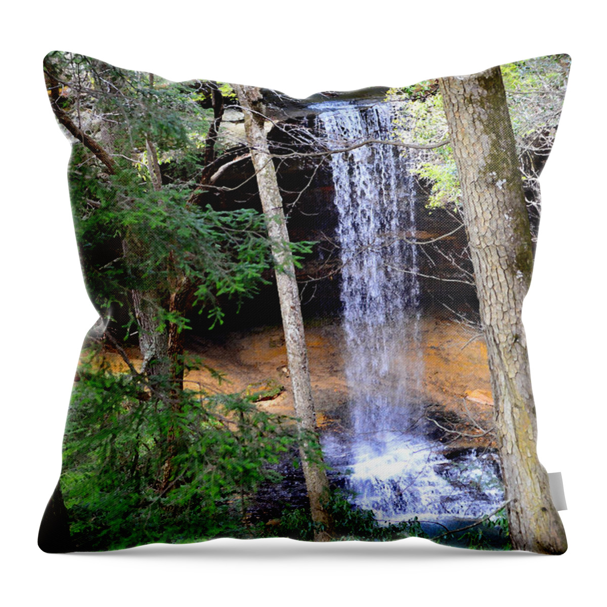 Northrup Falls Throw Pillow featuring the mixed media The Northrup Waterfall  Tennessee by Stacie Siemsen