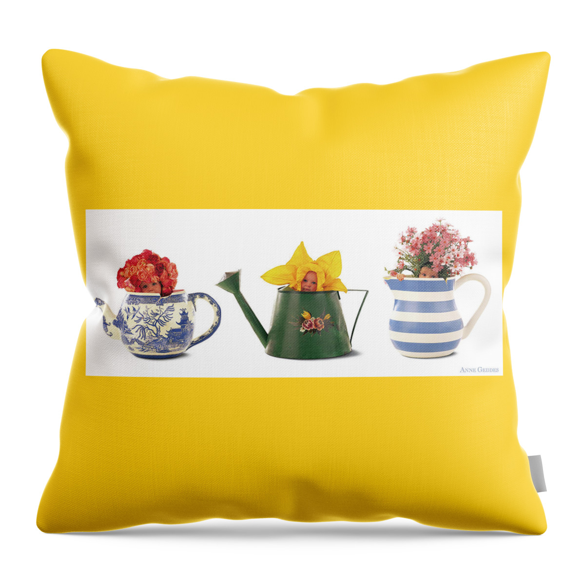 Watering Can Throw Pillow featuring the photograph Watering Cans by Anne Geddes