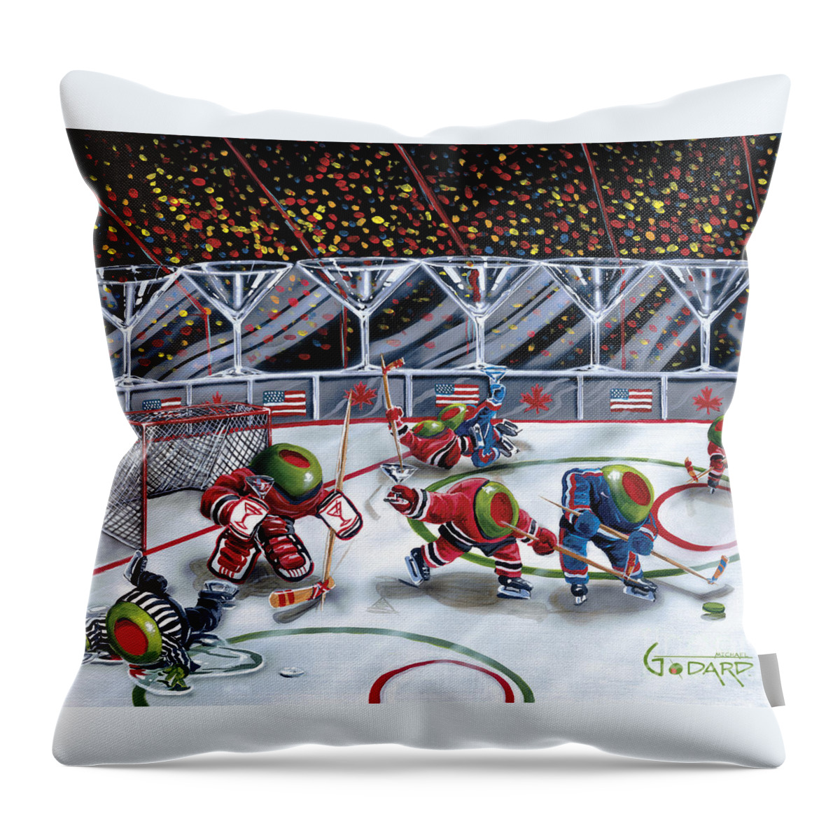 Toothpicks Throw Pillow featuring the painting We Olive Hockey by Michael Godard